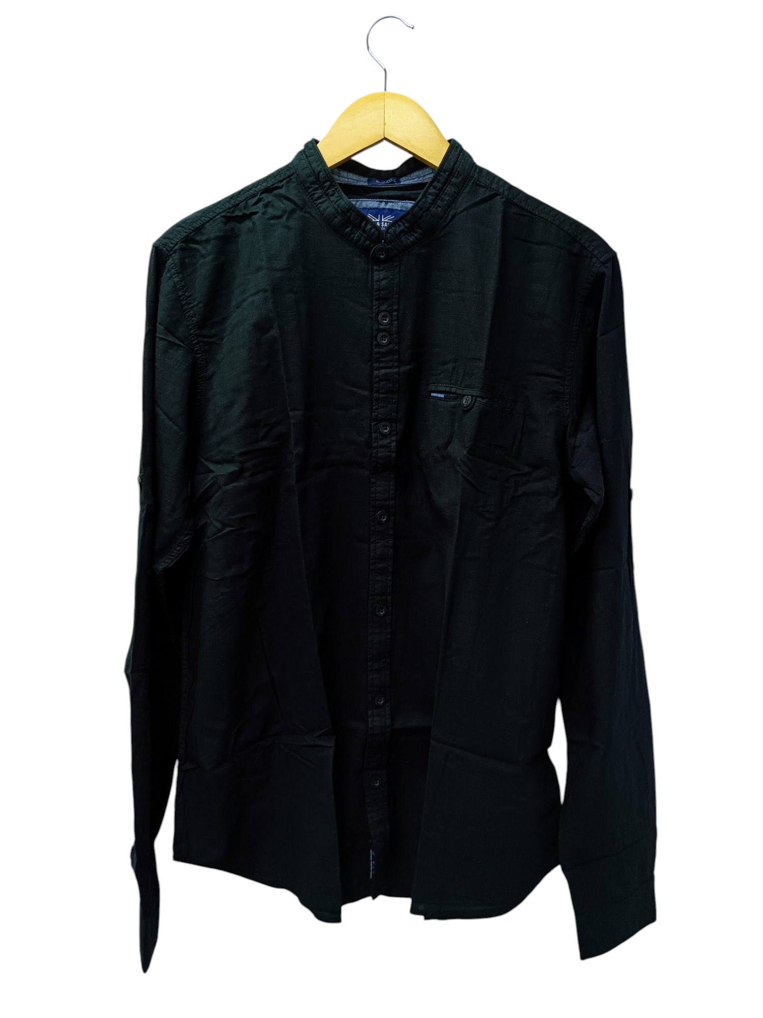 CAMISA MANGA LARGA TALLA 2XL - HUM11 - CUELLO CHINO-MAO - NEGRA/BOLSILLO CON BOTON
