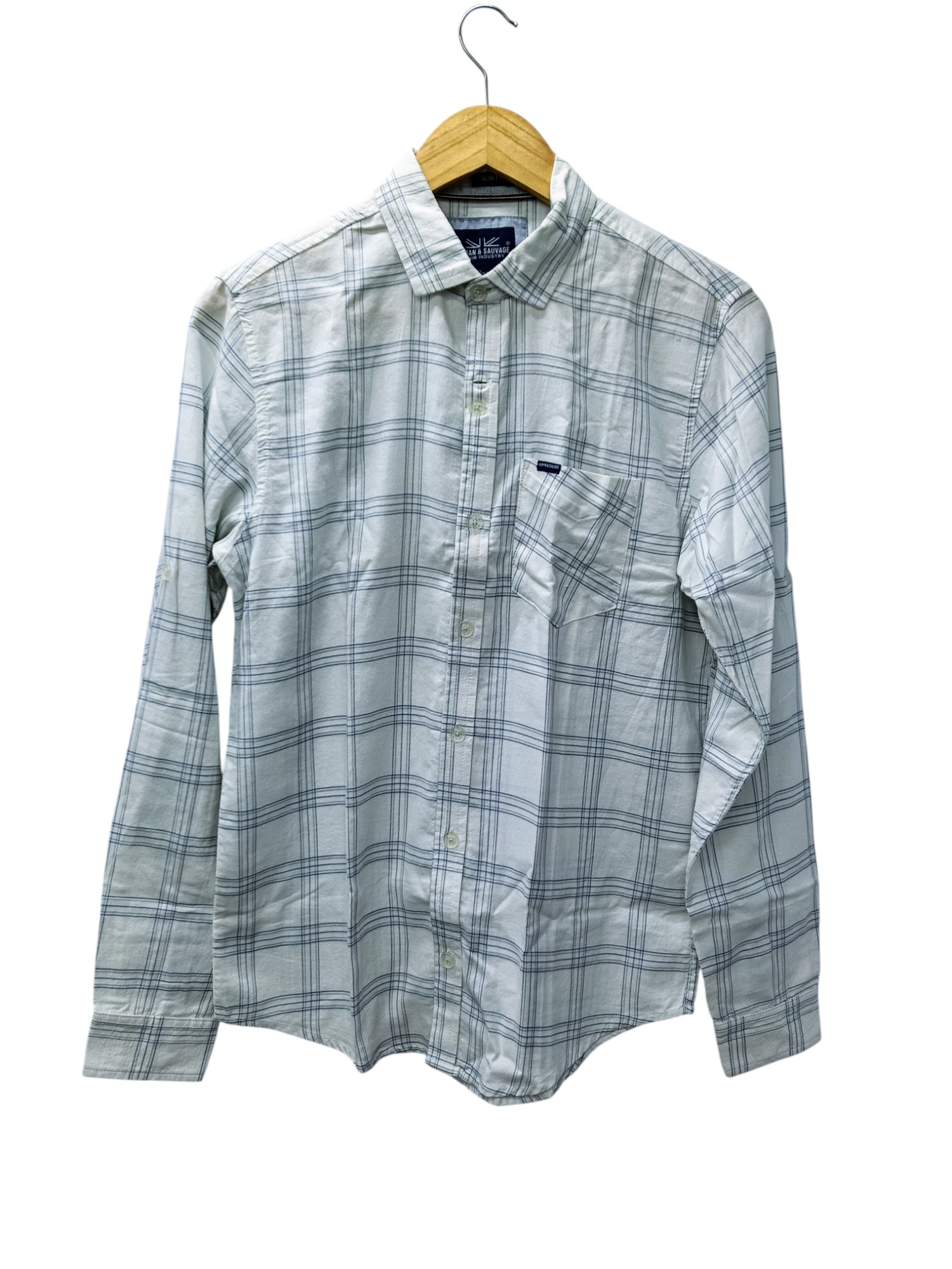 CAMISA MANGA LARGA TALLA 2XL - HUM11 - CUELLO FRANCES - BLANCO/RAYAS AZUL/GRIS