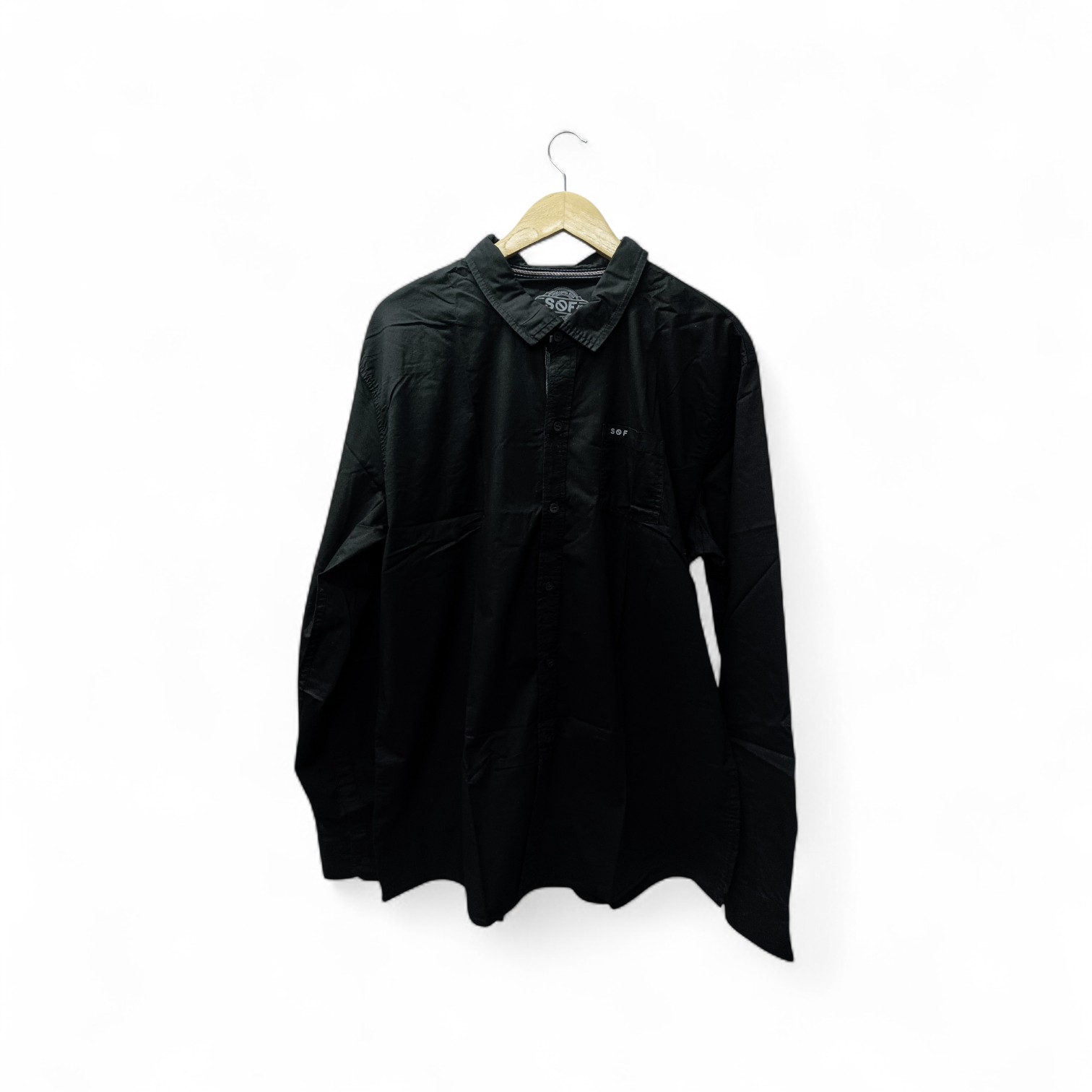 CAMISA MANGA LARGA TALLA 4XL - SF36 - CUELLO FRANCES - NEGRA/BOLSILLO/LETRAS 3D
