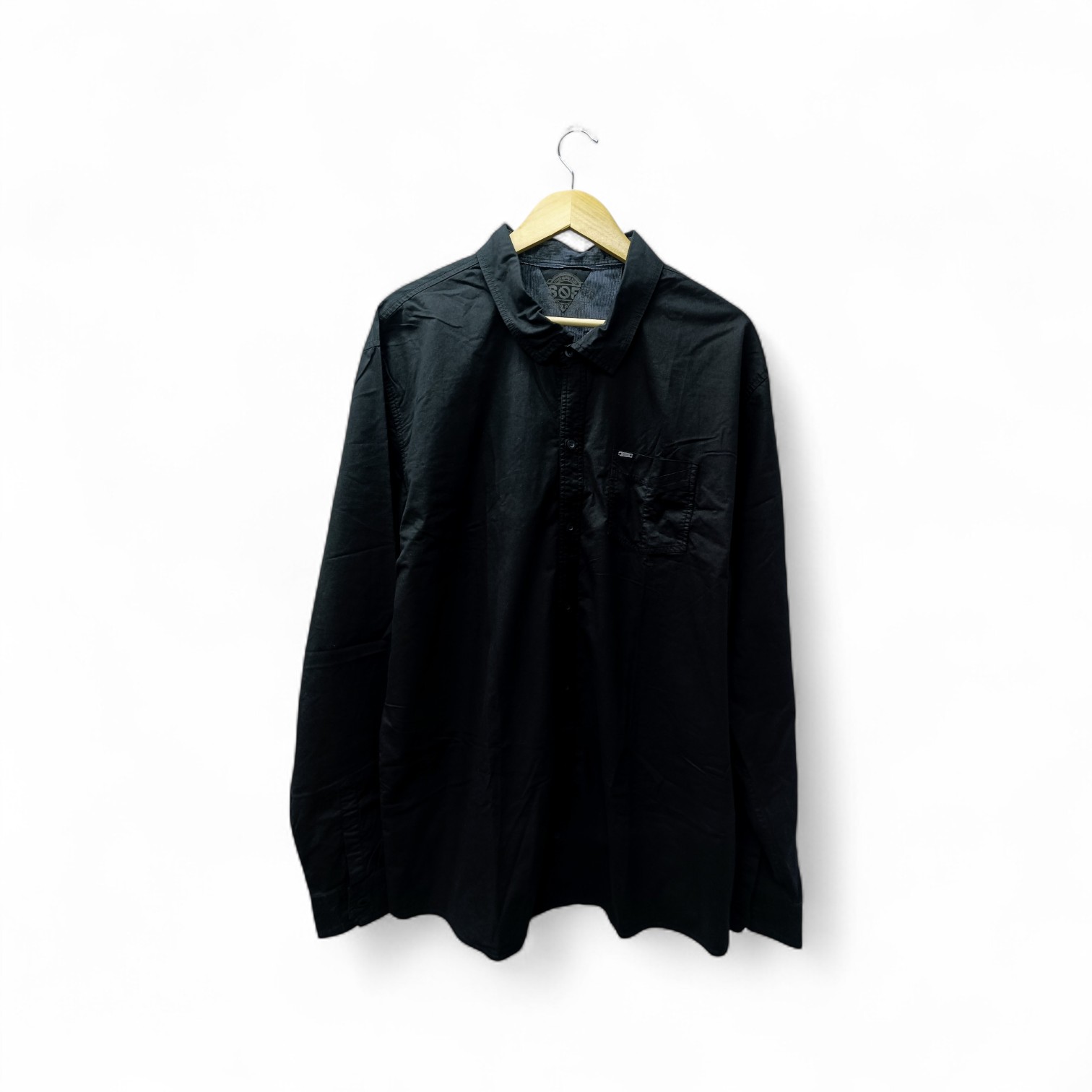 CAMISA MANGA LARGA TALLA 5XL - SF36 - CUELLO FRANCES - NEGRA LLANA/BOLSILLO CON PLACA
