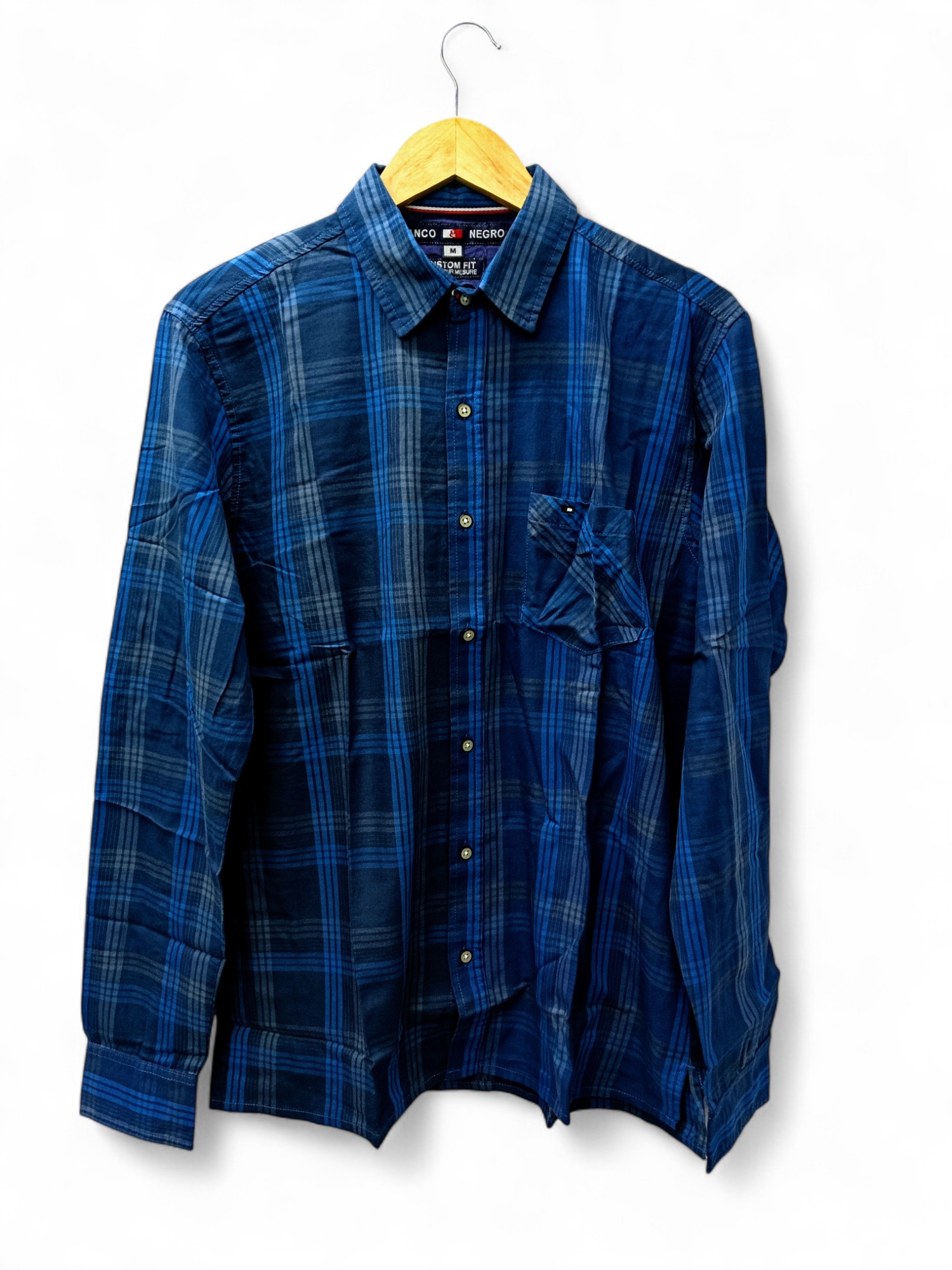 CAMISA MANGA LARGA TALLA L - BLANCO&NEGRO (GNL) - AZUL MARINO/CELESTE/CUADROS