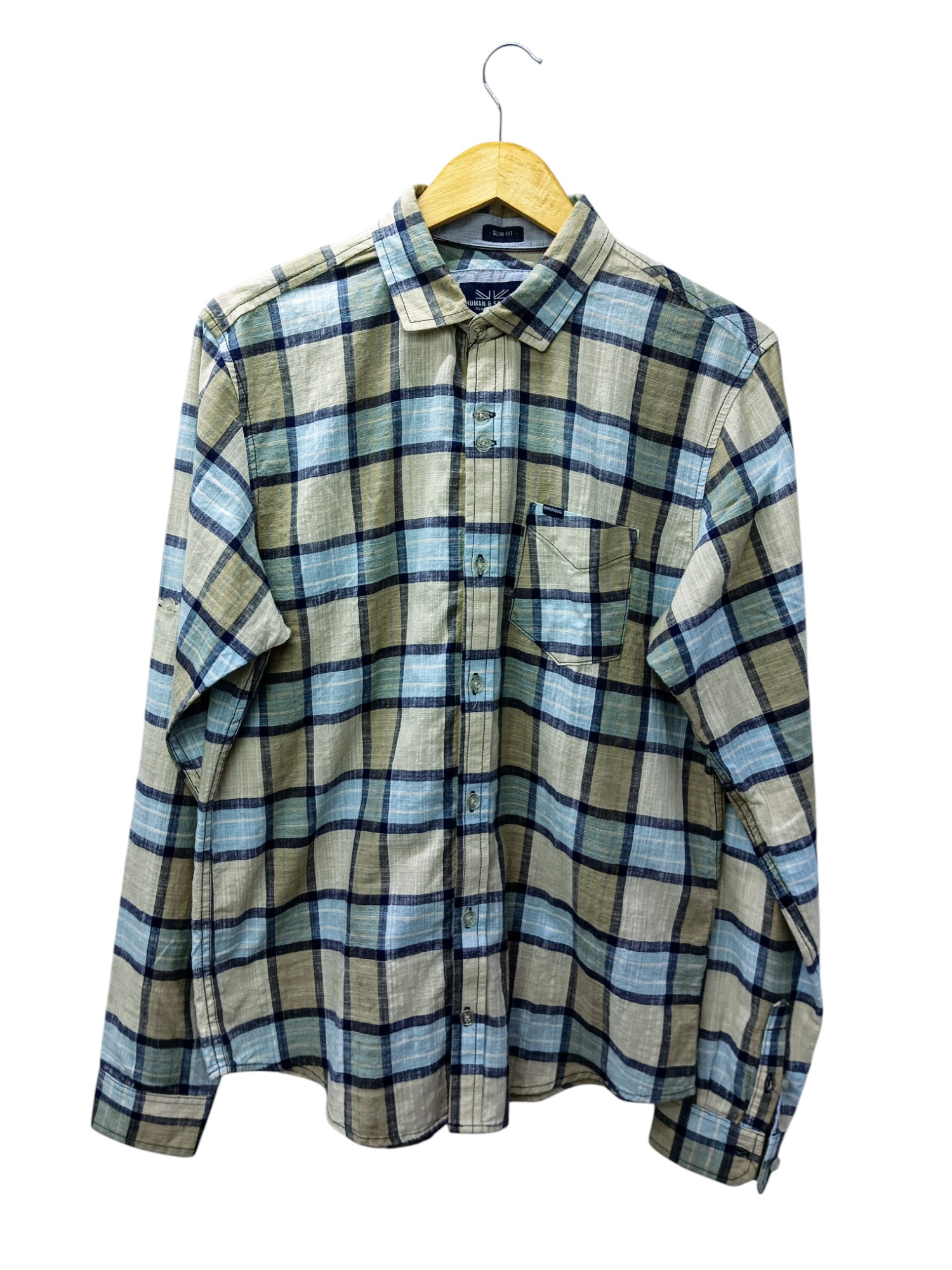 CAMISA MANGA LARGA TALLA L - HUM11 - CUELLO FRANCES/LINO - BEIGE/CELESTE/BLANCO