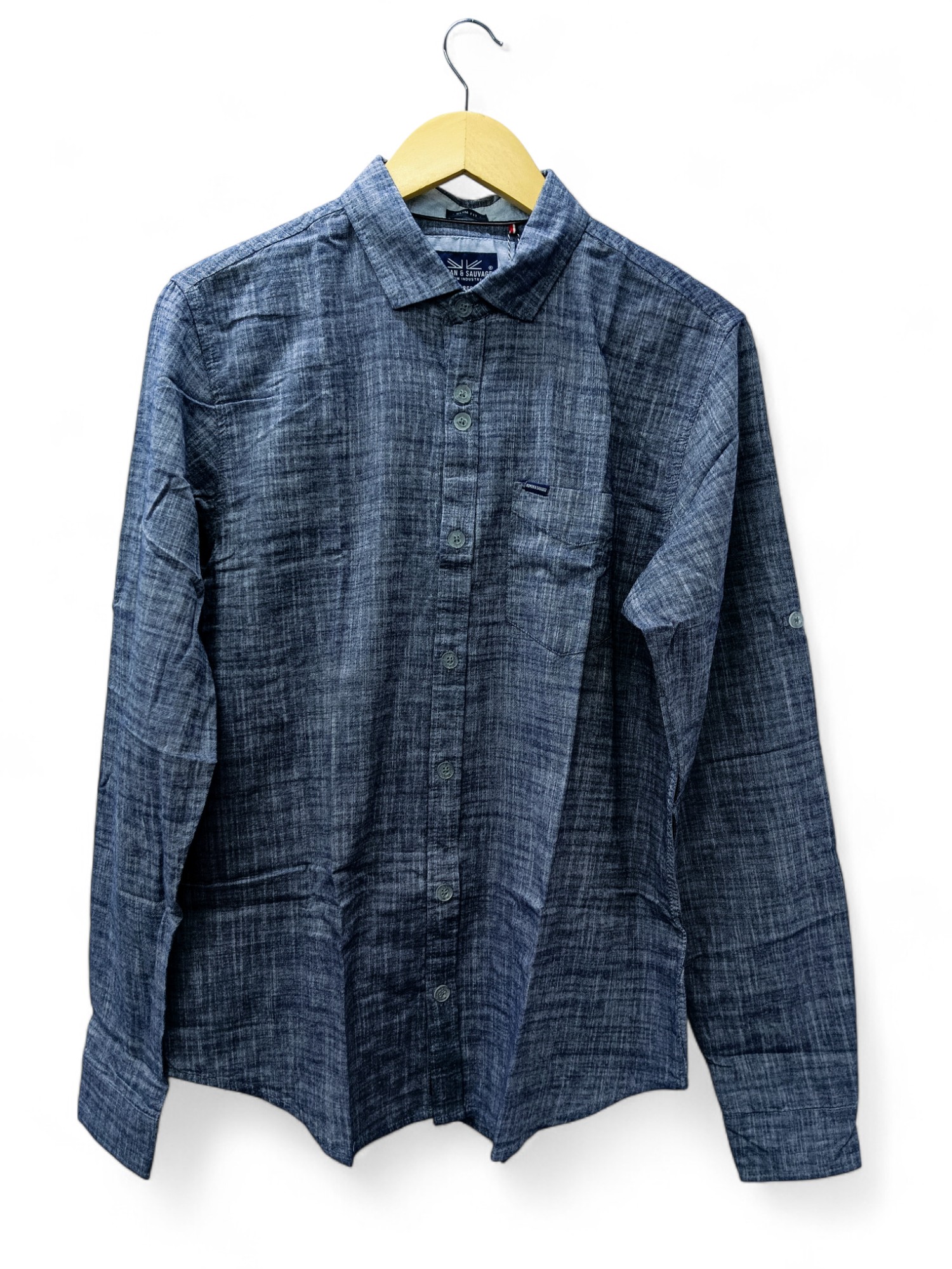CAMISA MANGA LARGA TALLA L - HUM11 - CUELLO FRANCES - AZUL JASPEADO