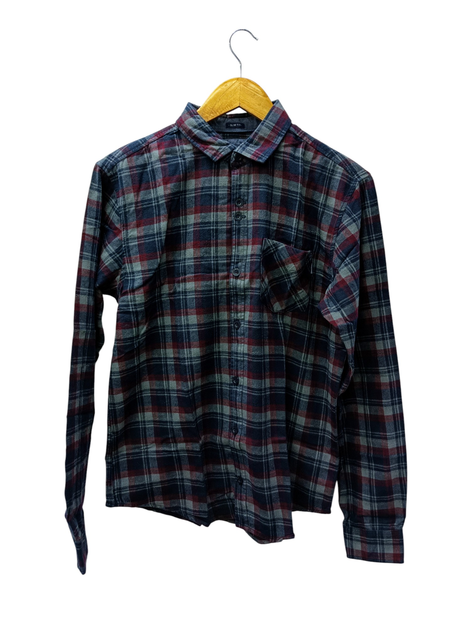 CAMISA MANGA LARGA TALLA L - HUM11 - CUELLO FRANCES - AZUL OSCURO/ROJO/GRIS