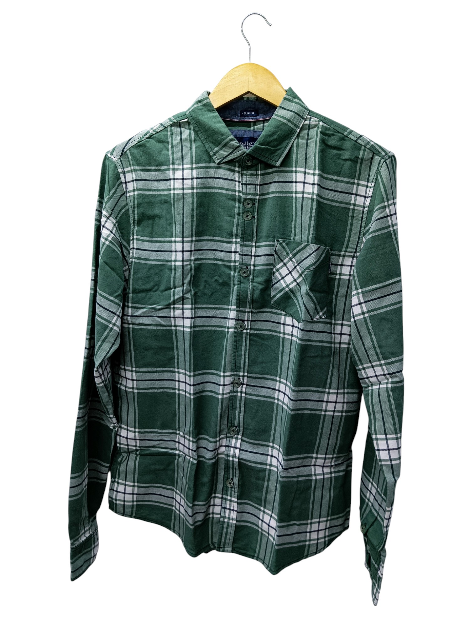 CAMISA MANGA LARGA TALLA L - HUM11 - CUELLO FRANCES - VERDE OLIVO/BLANCO