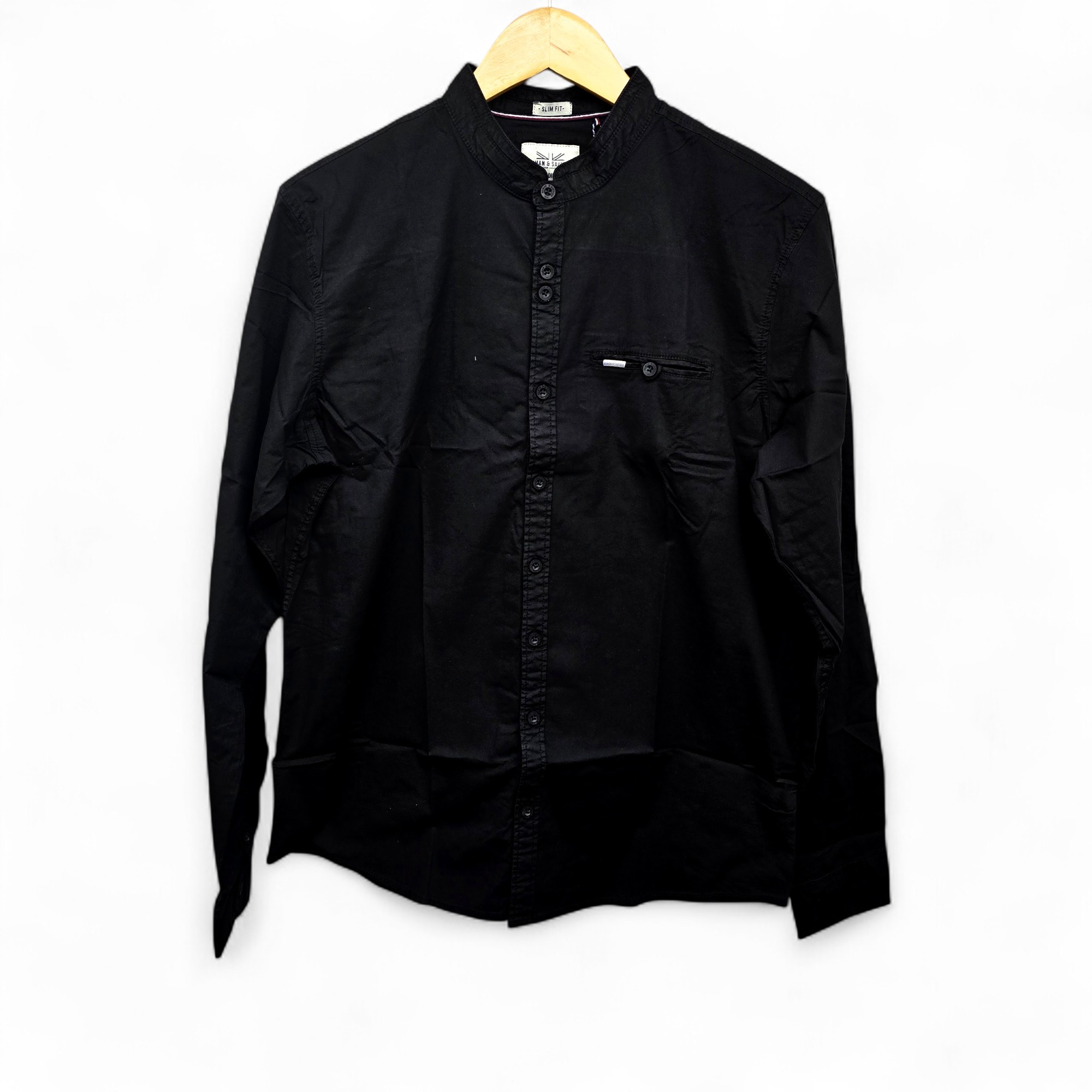 CAMISA MANGA LARGA TALLA L - RF - COD11 - COTLEE LINO  - CUELLO CHINO / MAO BASIC  STYLE - NEGRO