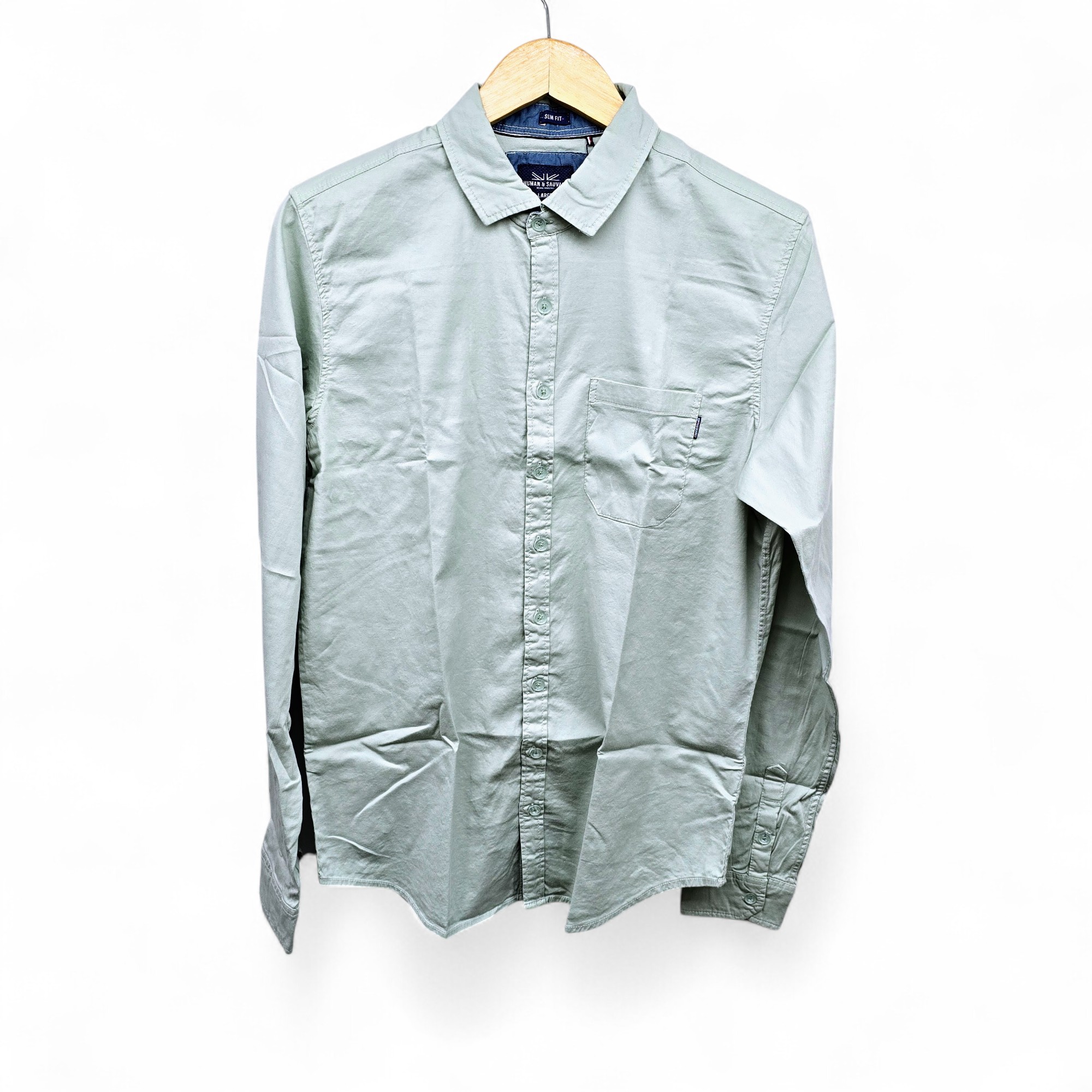 CAMISA MANGA LARGA TALLA L - RF - COD11 - SARGA APT - CUELLO FRANCES BASIC  STYLE - VERDE PASTEL