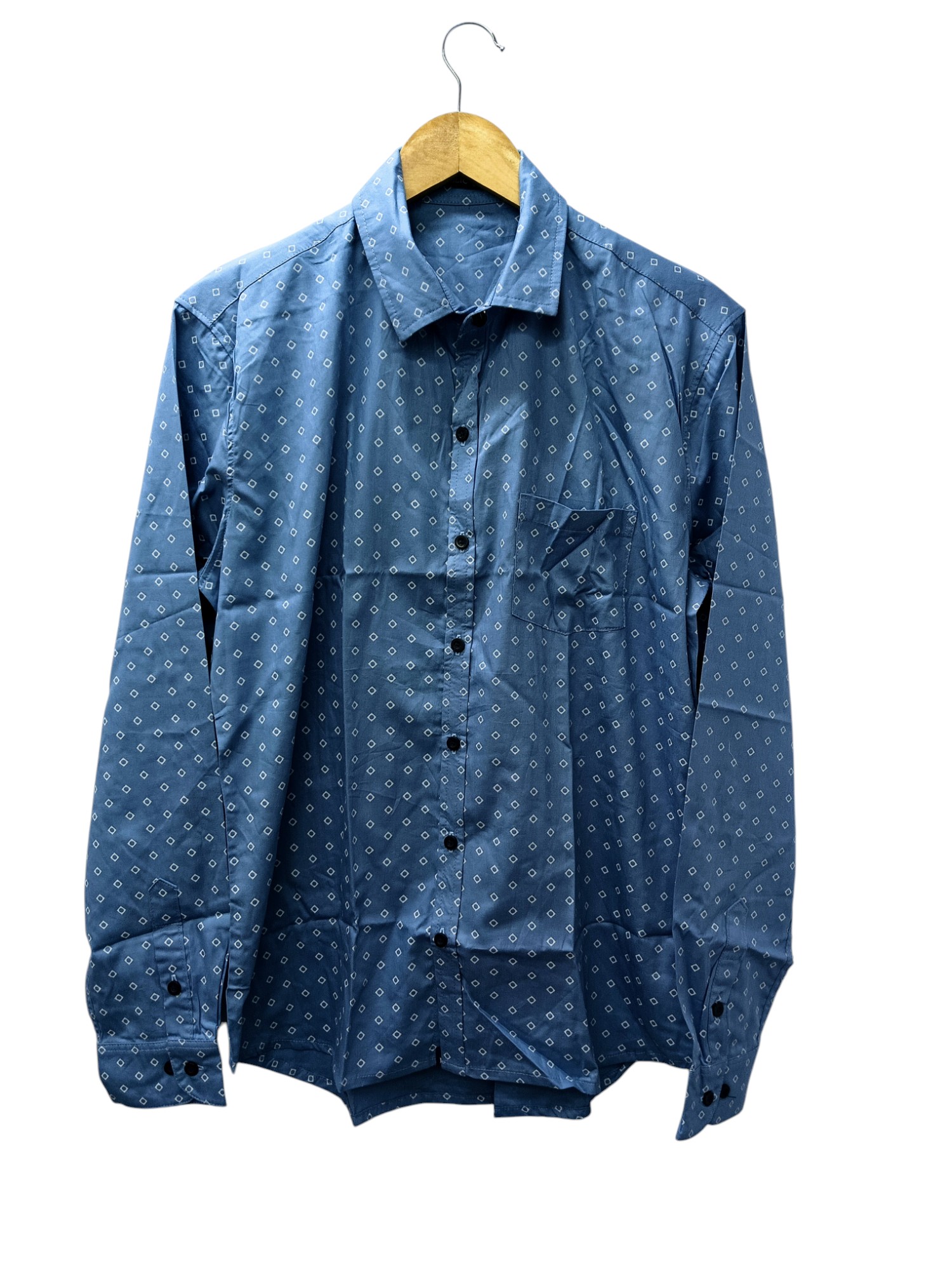 CAMISA MANGA LARGA TALLA L - ROYAL REPUBLIC - CUELLO FRANCES - CELESTE/CUADRITOS BLANCOS