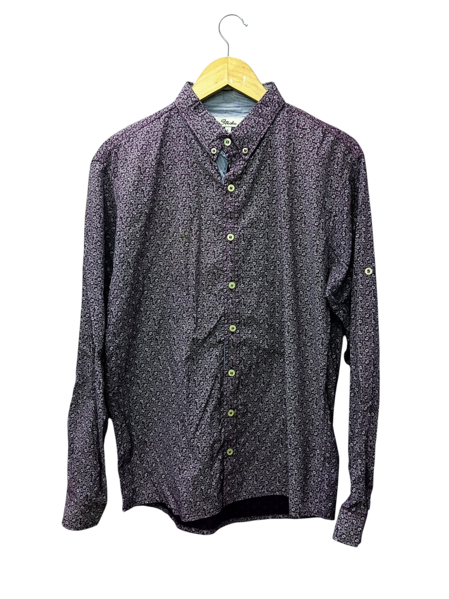 CAMISA MANGA LARGA TALLA L - STRIKE (GNL) - CUELLO FRANCES - MORADO PUNTITOS BLANCOS