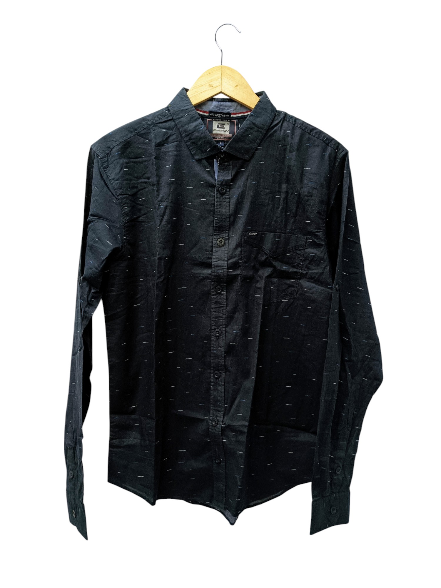 CAMISA MANGA LARGA TALLA M - ENERGY - CUELLLO FRANCES - NEGRO/RAYITAS AZ/BL