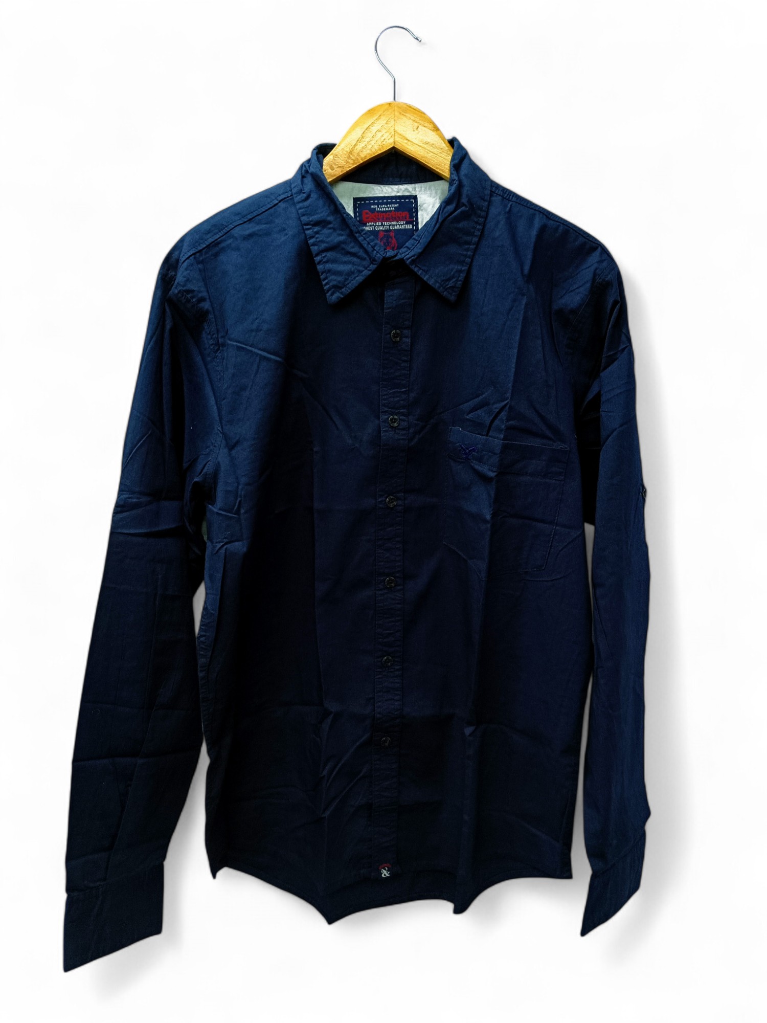 CAMISA MANGA LARGA TALLA M - EXTINTION - CUELLO FRANCES - AZUL MARINO ENTERO