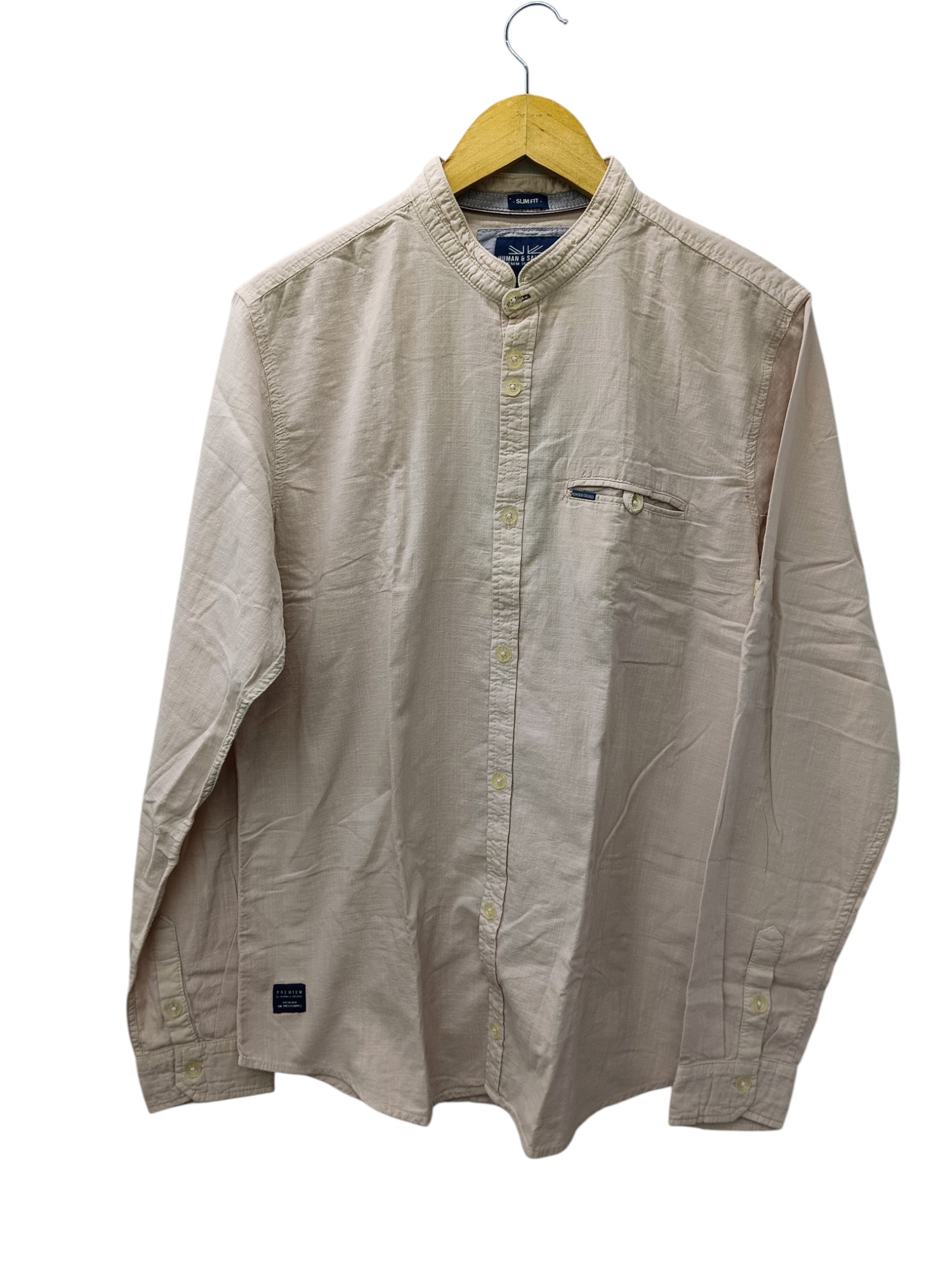 CAMISA MANGA LARGA TALLA M - HUM11 - CUELLO CHINO-MAO - PALO ROSA/BOLSILLO CON BOTON