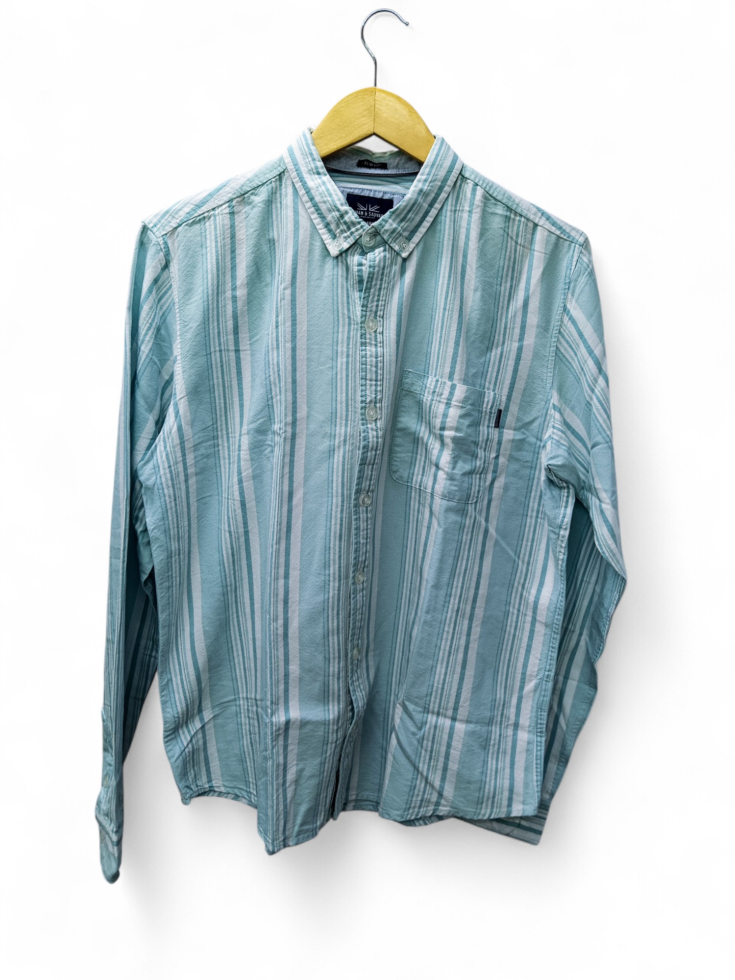 CAMISA MANGA LARGA TALLA M - HUM11 - CUELLO FRANCES - RAYAS TURQUESA/BLANCO