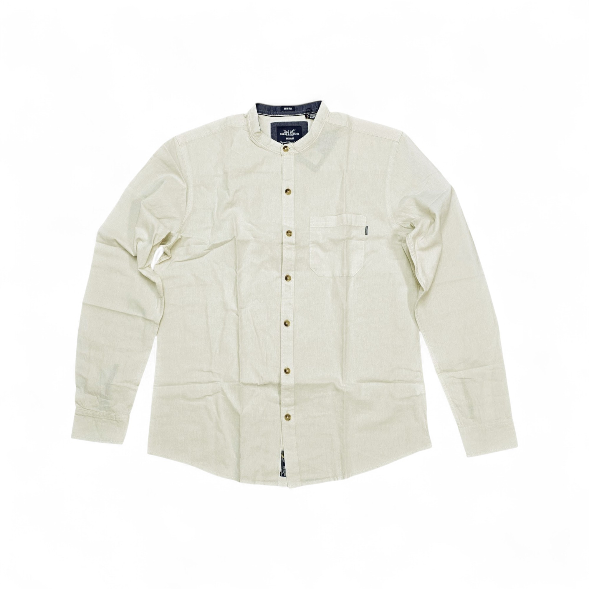 CAMISA MANGA LARGA TALLA M - RF - COD11 - CLASSIC DEFAULT - CUELLO CHINO/MAO - BEIGE