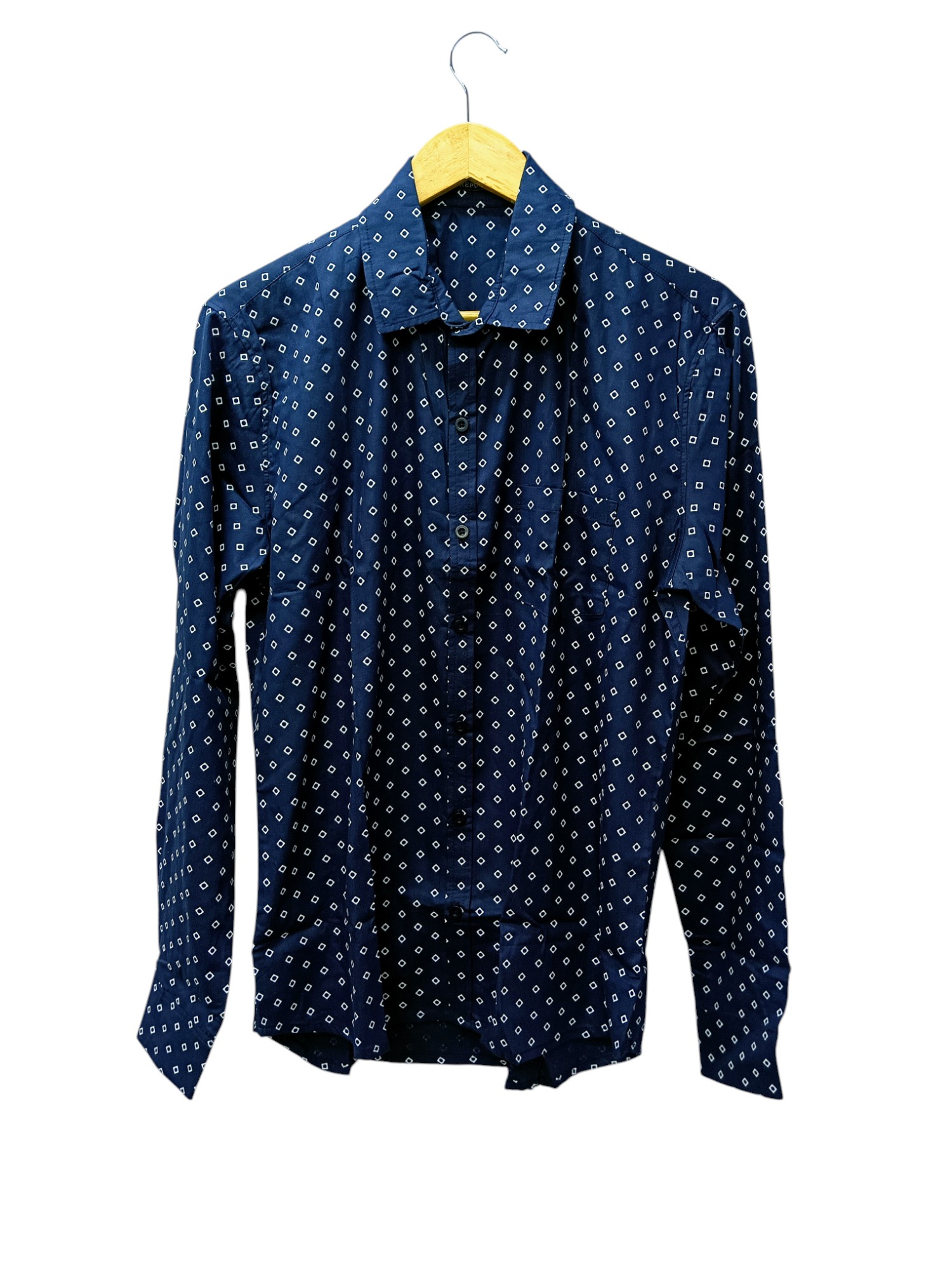 CAMISA MANGA LARGA TALLA M - ROYAL REPUBLIC - CUELLO FRANCES - AZUL MARINO/CUADRITOS BLANCOS