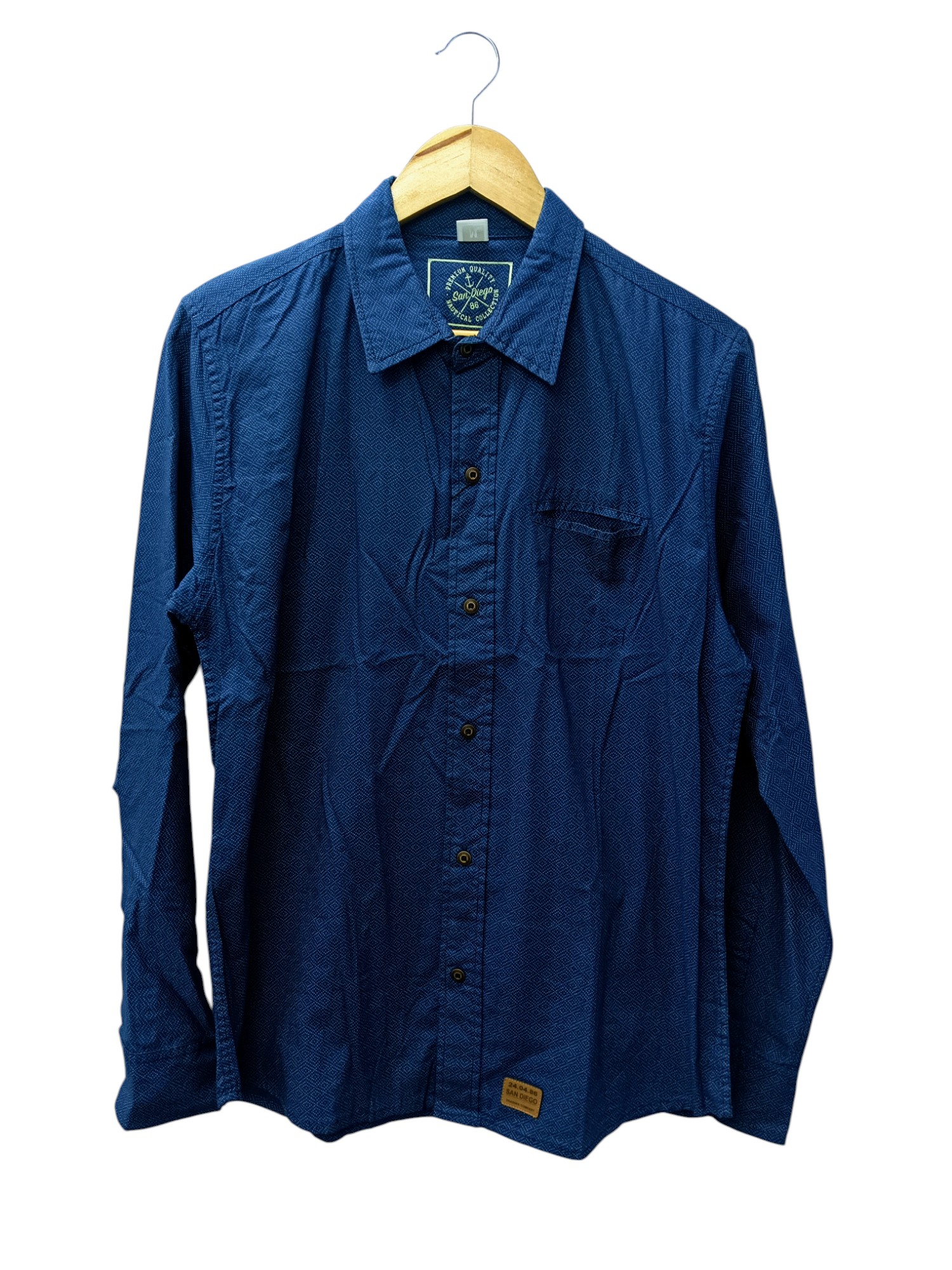 CAMISA MANGA LARGA TALLA M - SAN DIEGO - CUELLO FRANCES - AZUL PUNTITOS CELESTE