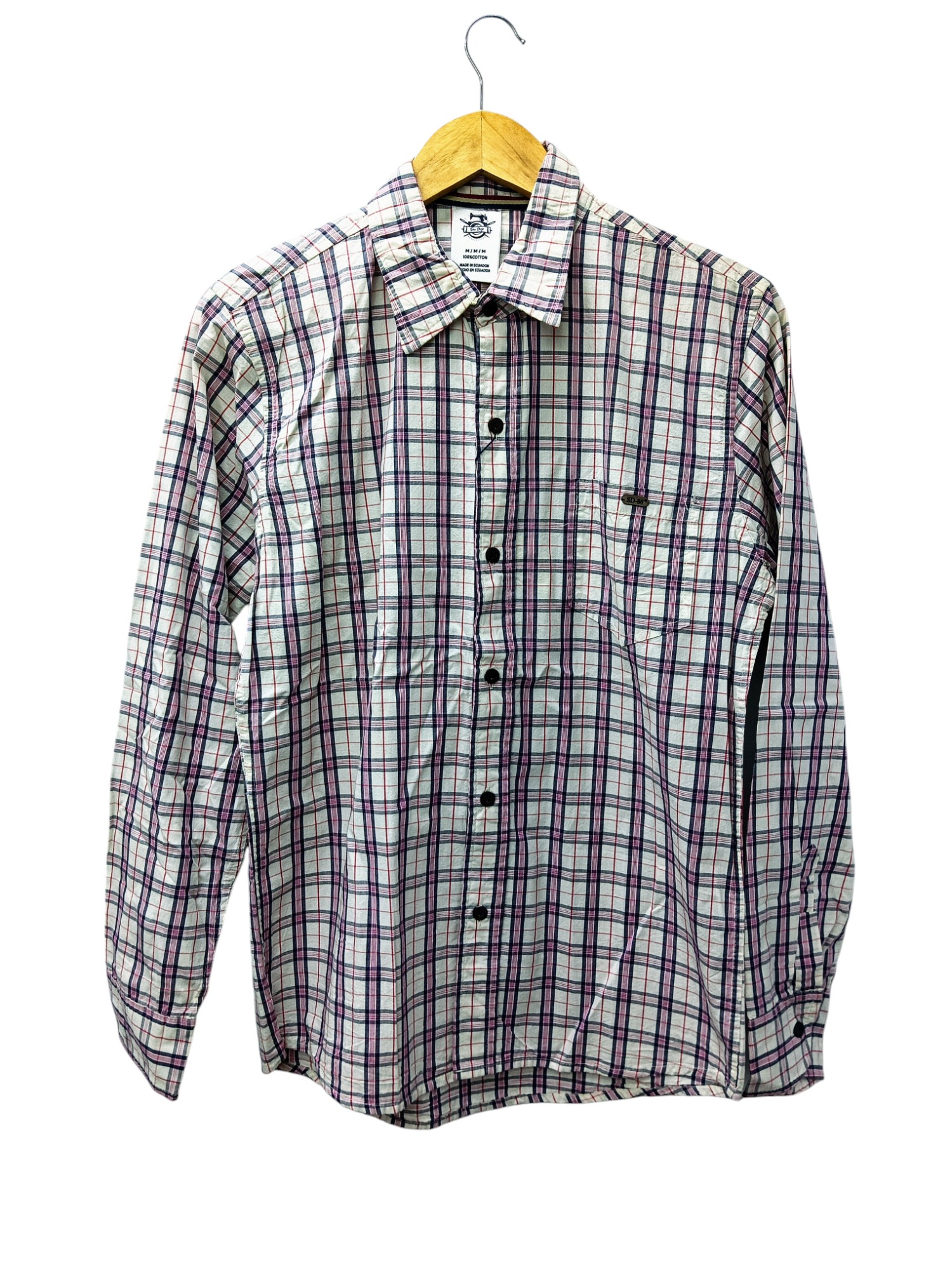 CAMISA MANGA LARGA TALLA M - SAN DIEGO - CUELLO FRANCES - CUADROS BLACO/MORADO/AZUL MARINO