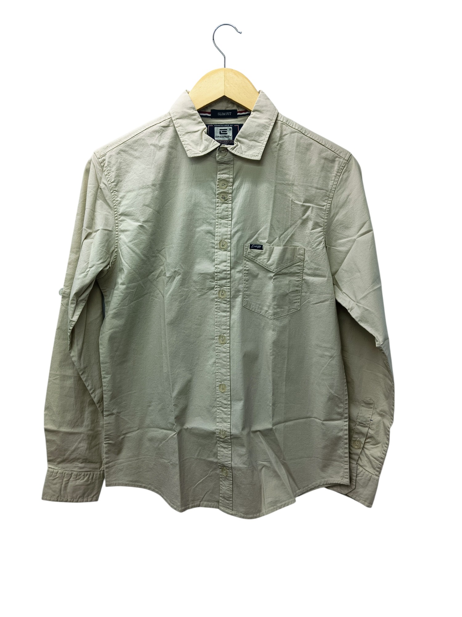 CAMISA MANGA LARGA TALLA S - ENERGY - CUELLLO FRANCES -  BEIGE ENTERA/BOLSILLO