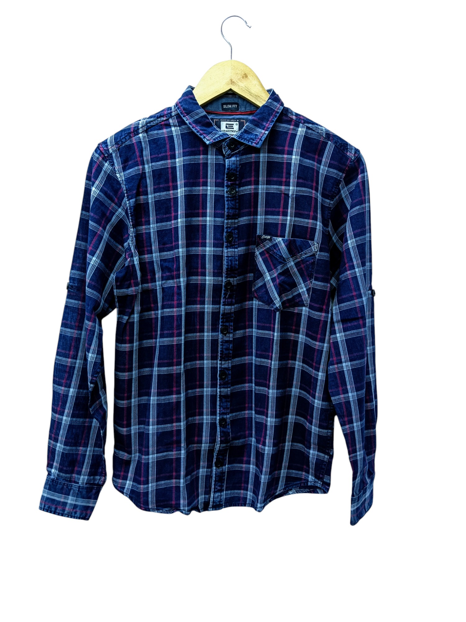 CAMISA MANGA LARGA TALLA S - ENERGY - CUELLLO FRANCES - INDIGO /AZUL /ROJO/CL /LEÑADOR
