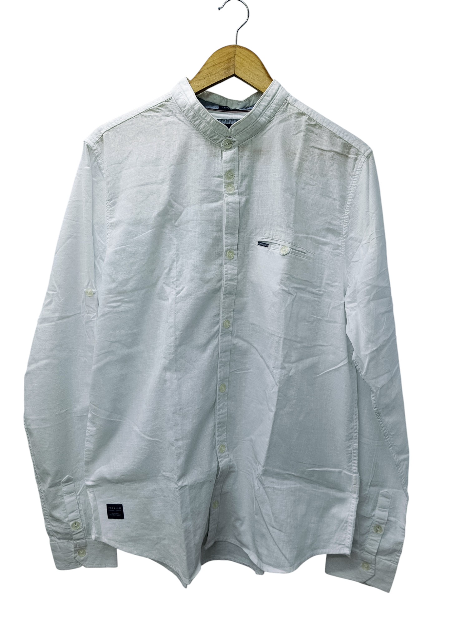 CAMISA MANGA LARGA TALLA S - HUM11 - CUELLO CHINO-MAO - BLANCA/BOLSILLO CON BOTON