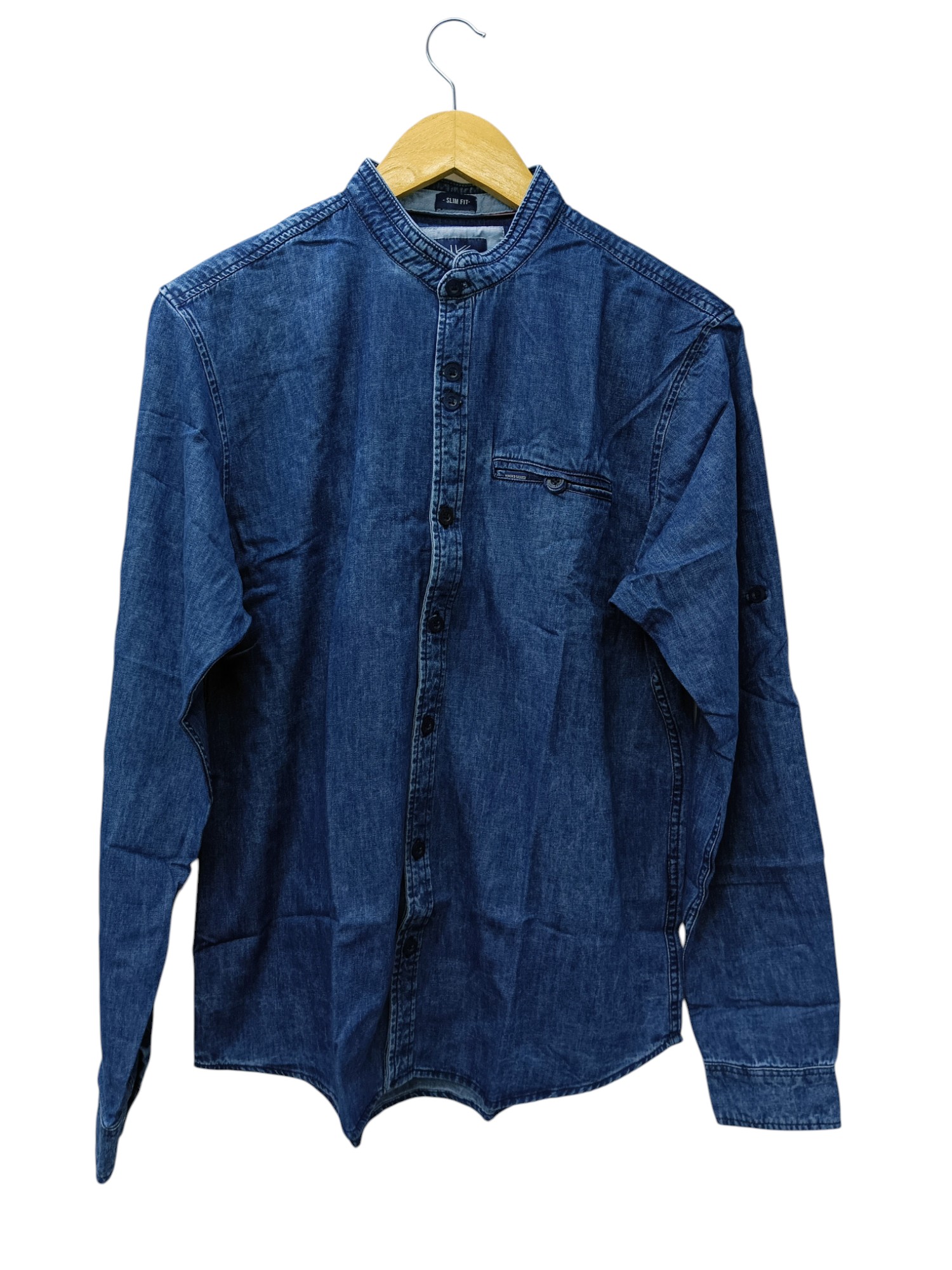CAMISA MANGA LARGA TALLA S - HUM11 - CUELLO CHINO-MAO - JEANS AZUL MEDIO OSCURO
