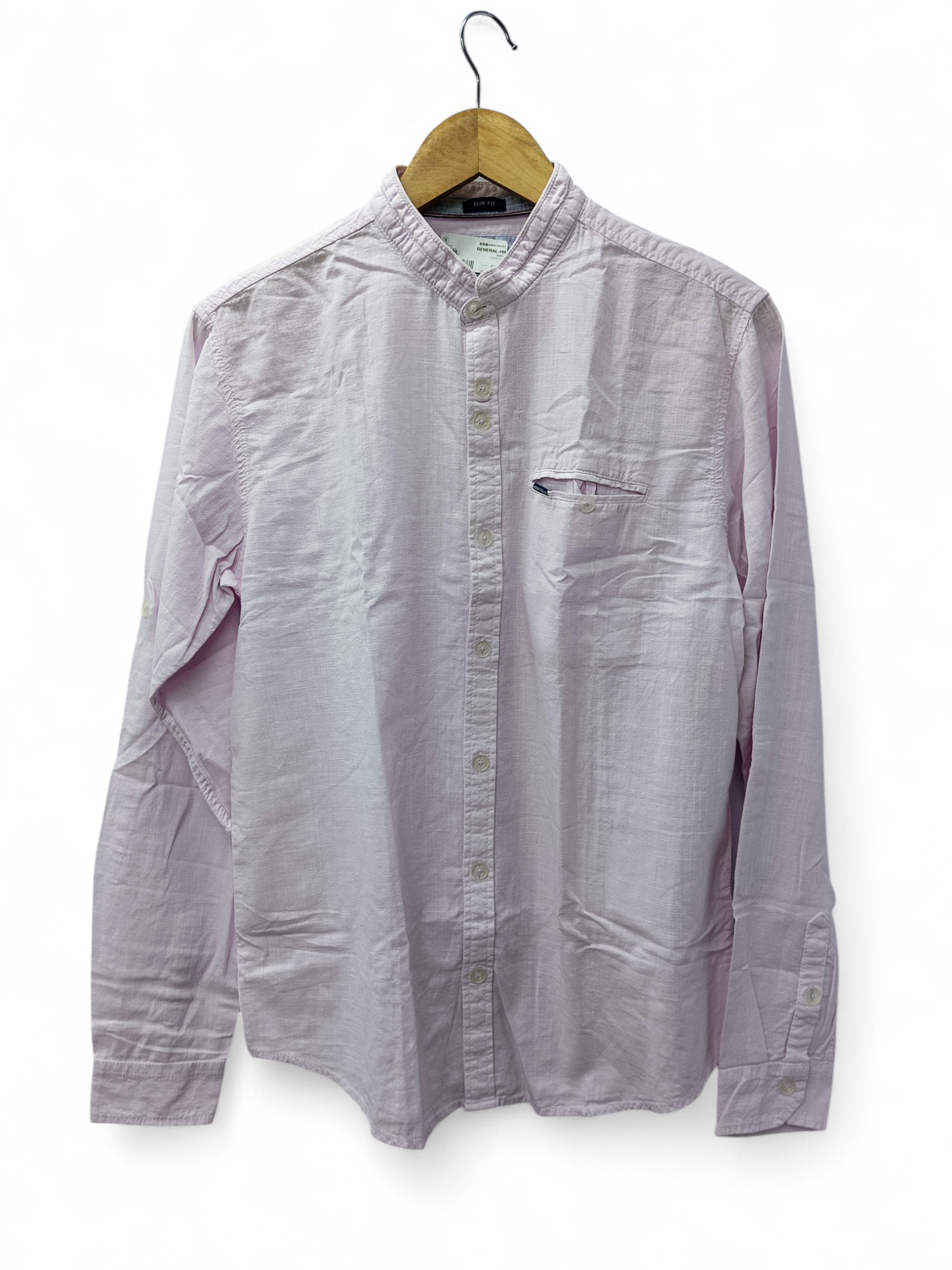 CAMISA MANGA LARGA TALLA S - HUM11 - CUELLO CHINO-MAO - ROSA/BOLSILLO CON BOTON