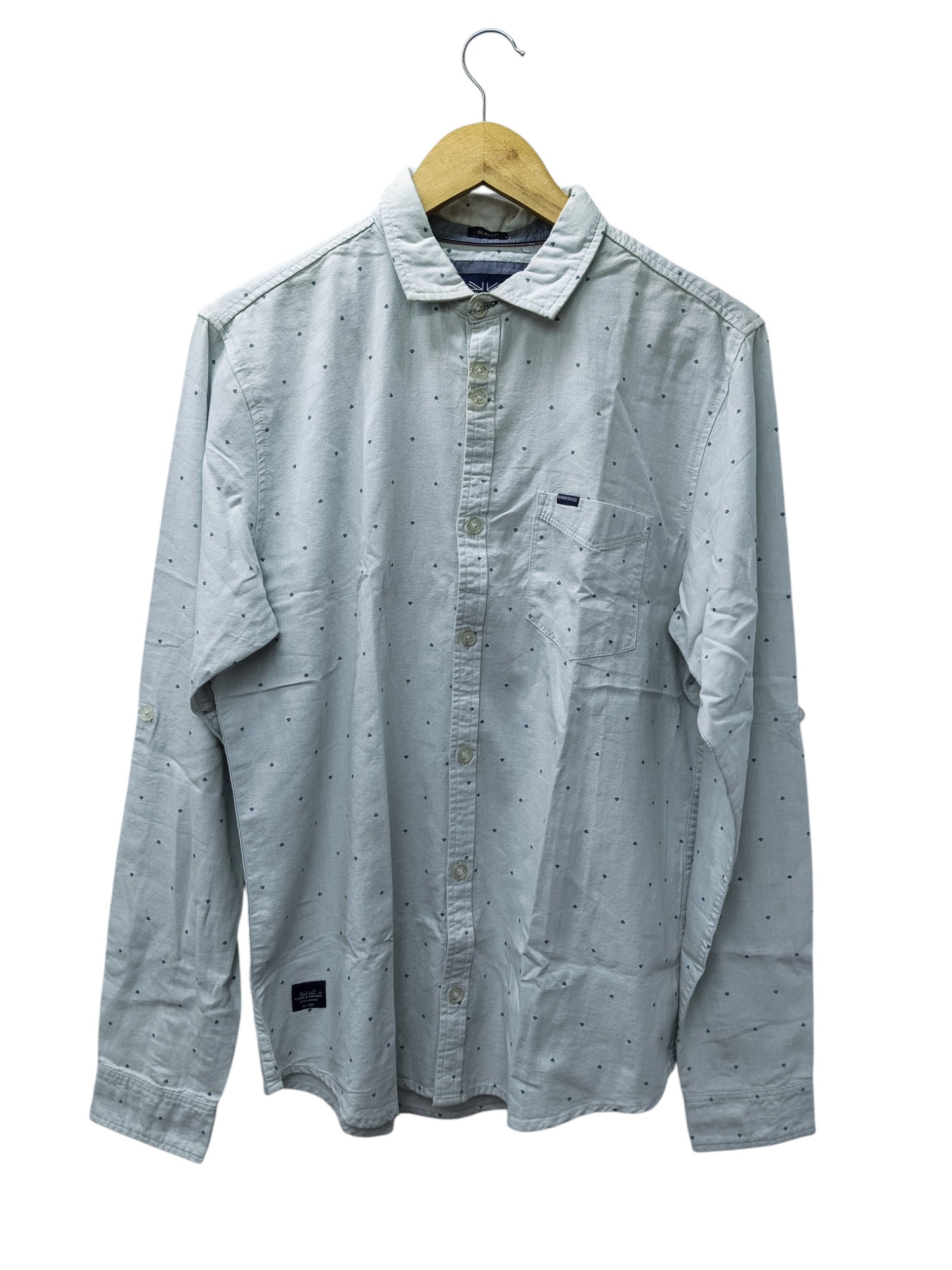 CAMISA MANGA LARGA TALLA S - HUM11 - CUELLO FRANCES - BLANCO ESTAMPADO