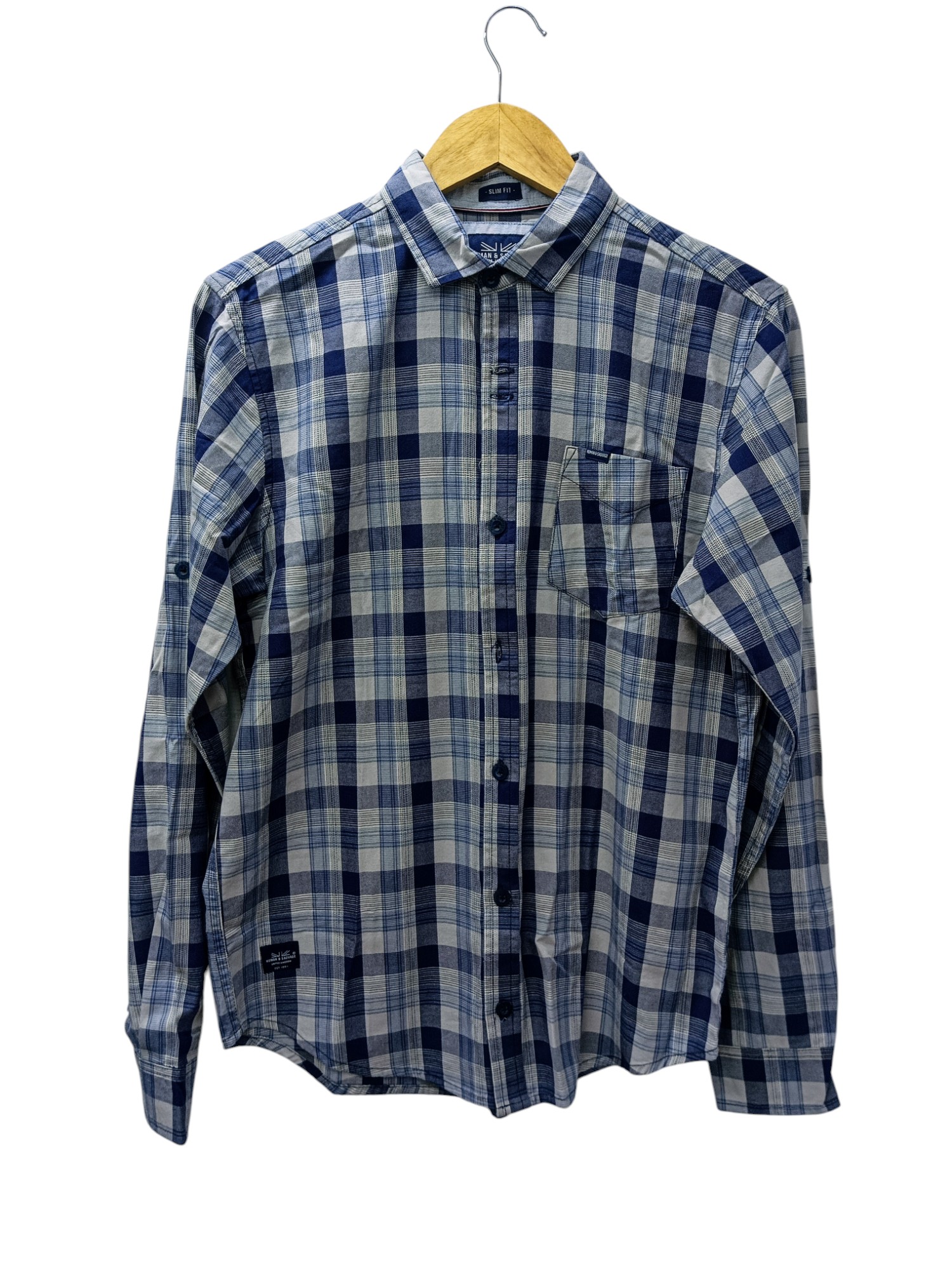 CAMISA MANGA LARGA TALLA S - HUM11 - CUELLO FRANCES - CELESTE/AZUL MARINO