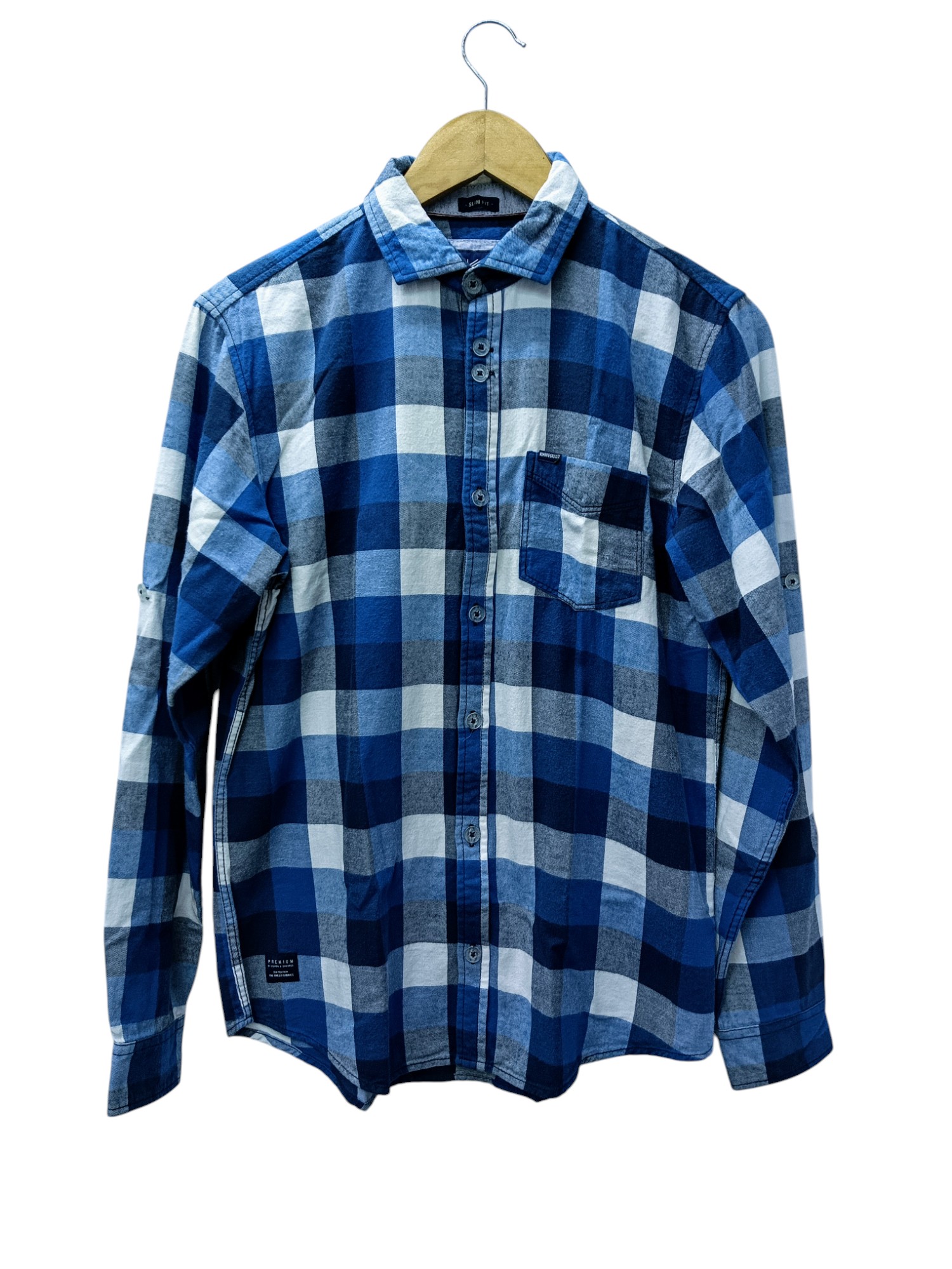 CAMISA MANGA LARGA TALLA S - HUM11 - CUELLO FRANCES - CELESTE/BL/GRIS/AZUL/CUADROS