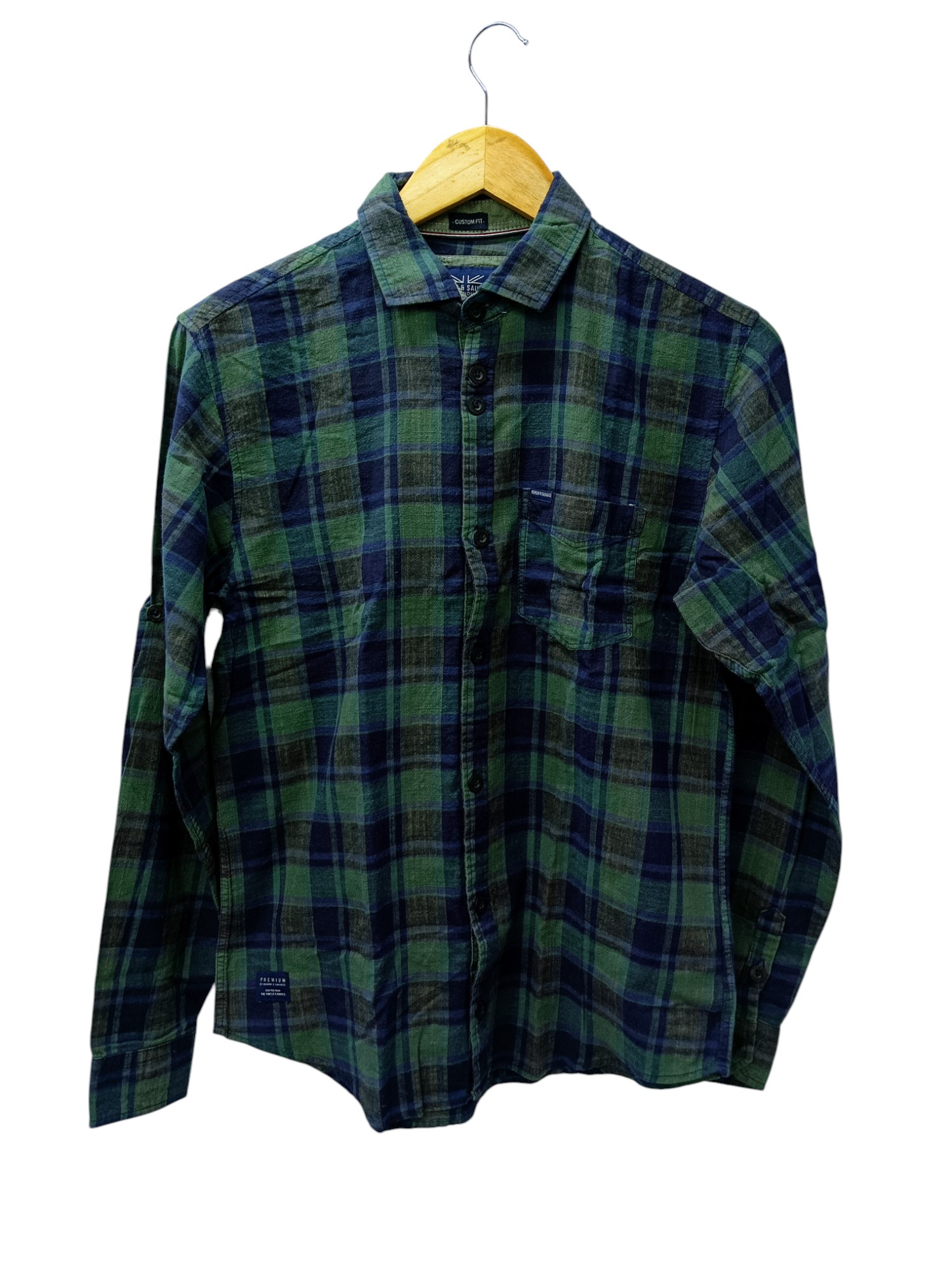 CAMISA MANGA LARGA TALLA S - HUM11 - CUELLO FRANCES - VERDE/AZUL/RAYAS