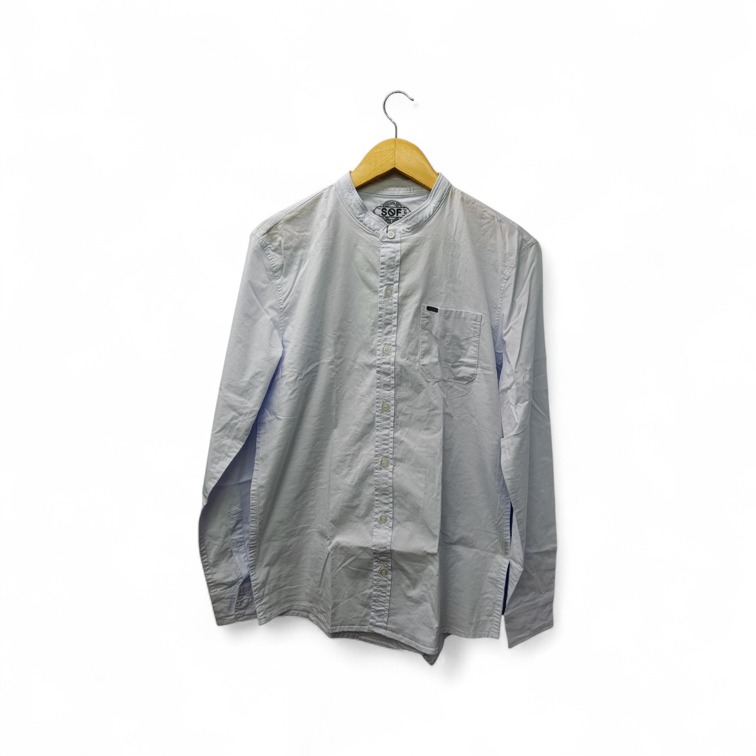 CAMISA MANGA LARGA TALLA S - SF36 - CUELLO CHINO/MAO - BLANCA/BOLSILLO/LETRAS 3D