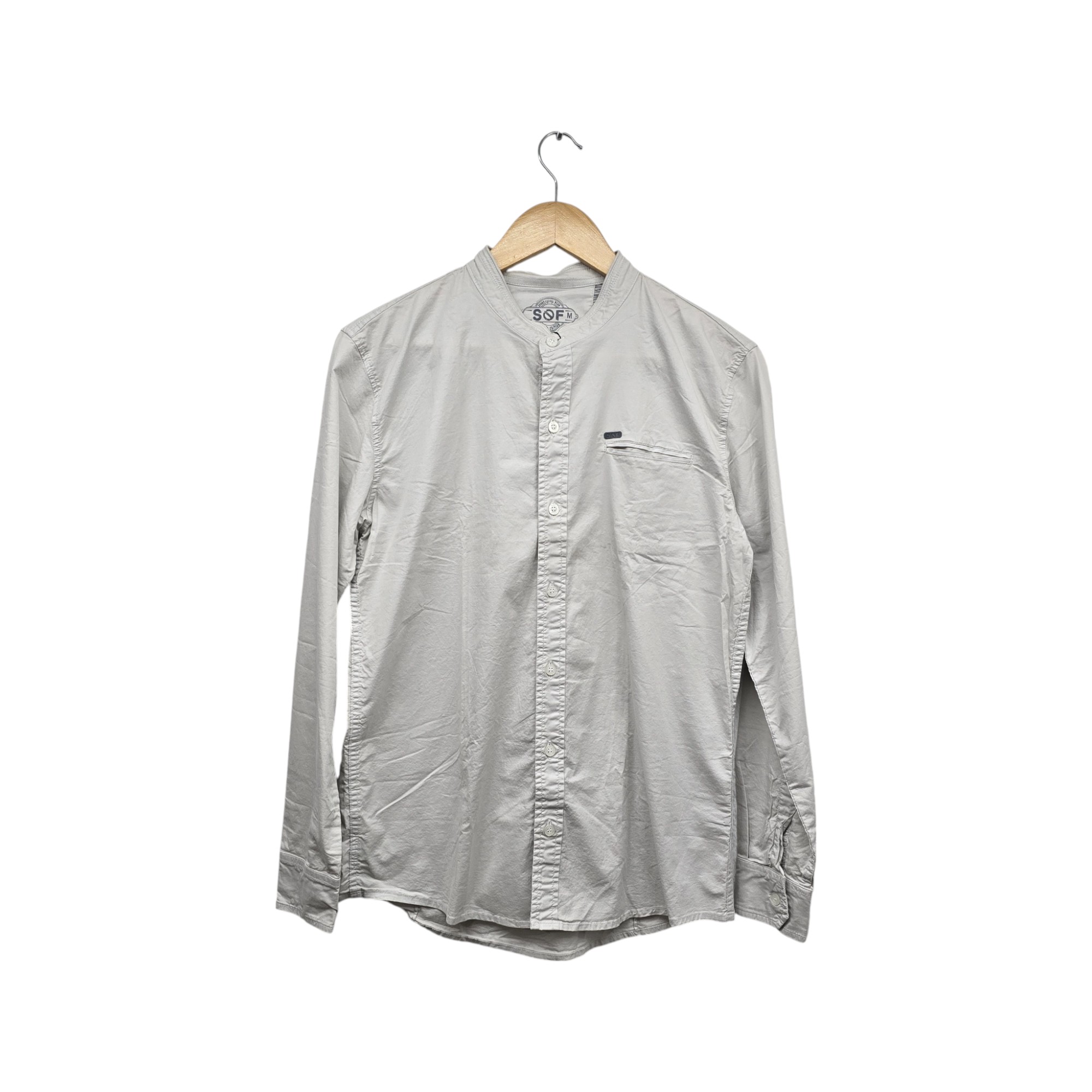 CAMISA MANGA LARGA TALLA S - SF36 - CUELLO CHINO/MAO - GRIS/BOLSILLO PERDIDO/LETRAS 3D