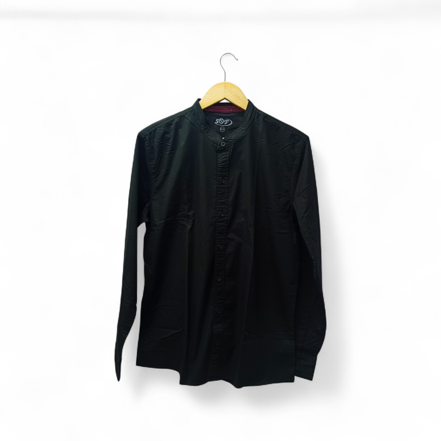 CAMISA MANGA LARGA TALLA S - SF36 - CUELLO CHINO/MAO - NEGRO ENTERO