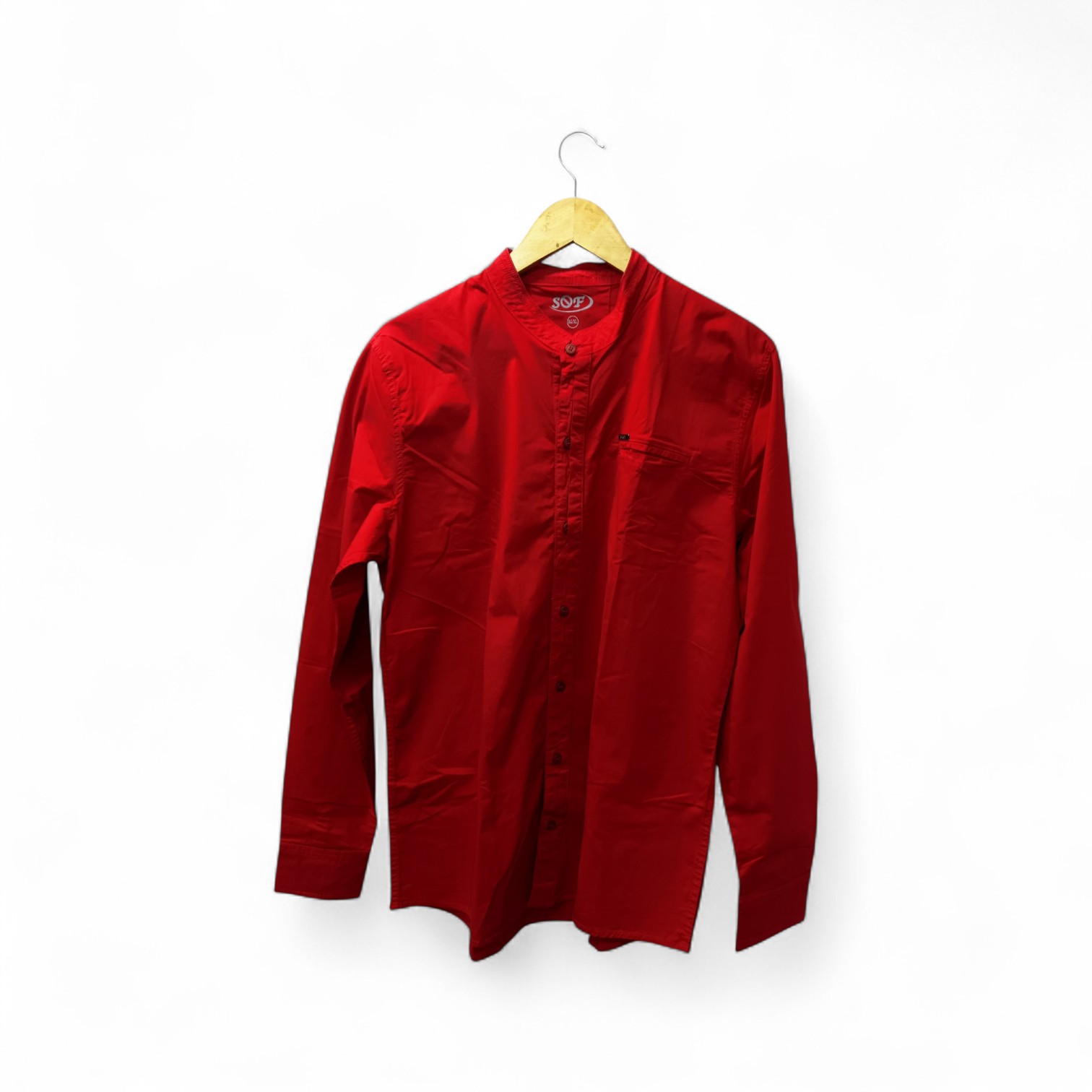 CAMISA MANGA LARGA TALLA S - SF36 - CUELLO CHINO/MAO - ROJO/BOLSILLO PERDIDO/PLACA