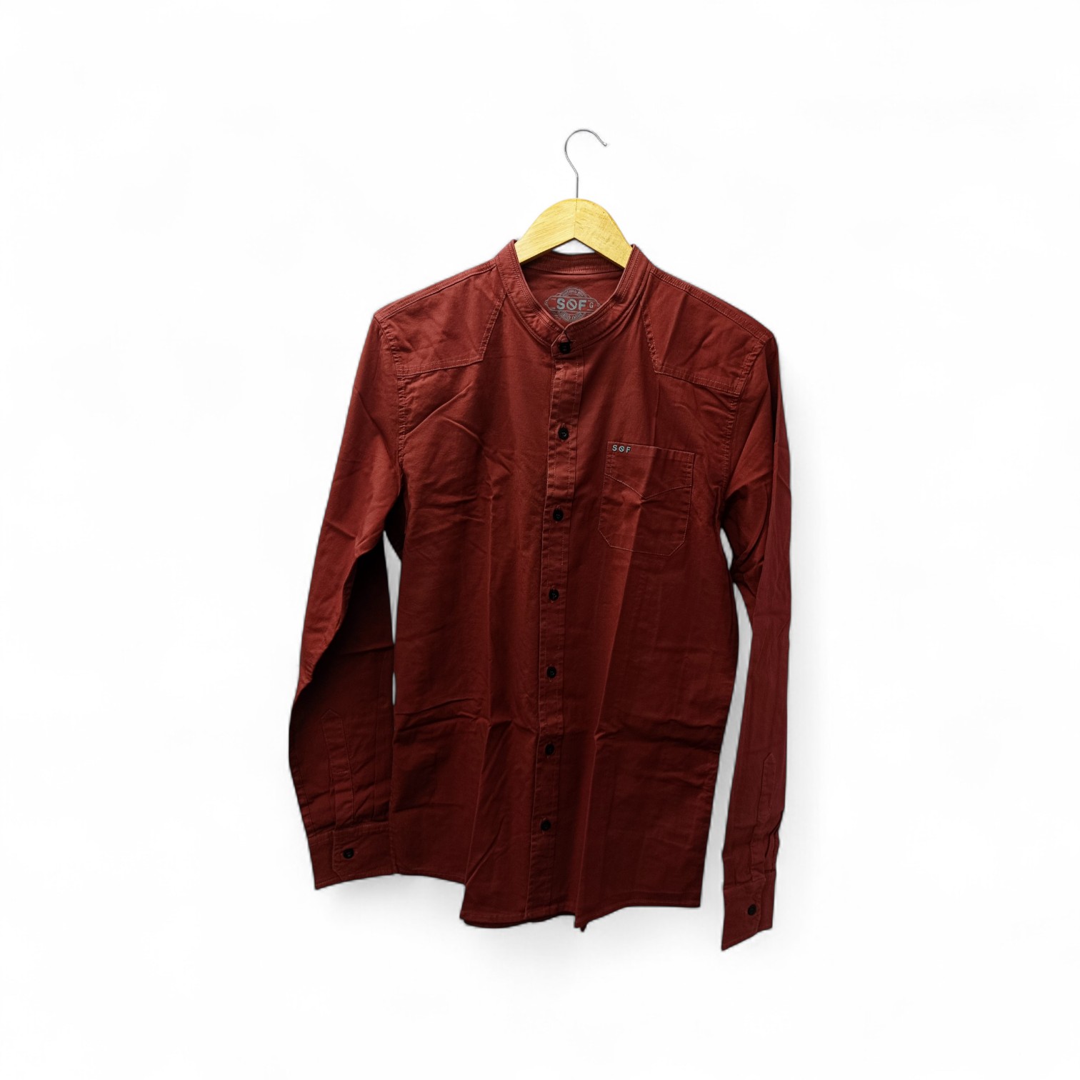 CAMISA MANGA LARGA TALLA S - SF36 - CUELLO CHINO/MAO - ROJO TOMATE /BOLSILLO/LETRAS 3D