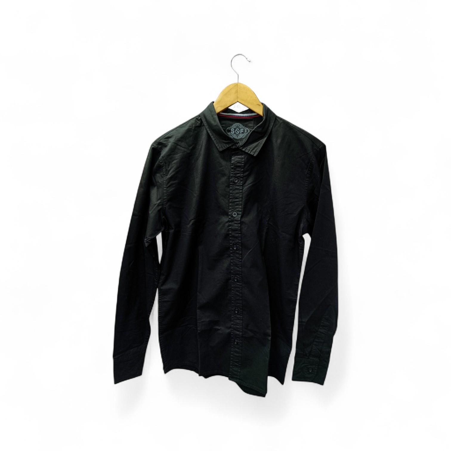 CAMISA MANGA LARGA TALLA S - SF36 - CUELLO FRANCES - NEGRA LLANA