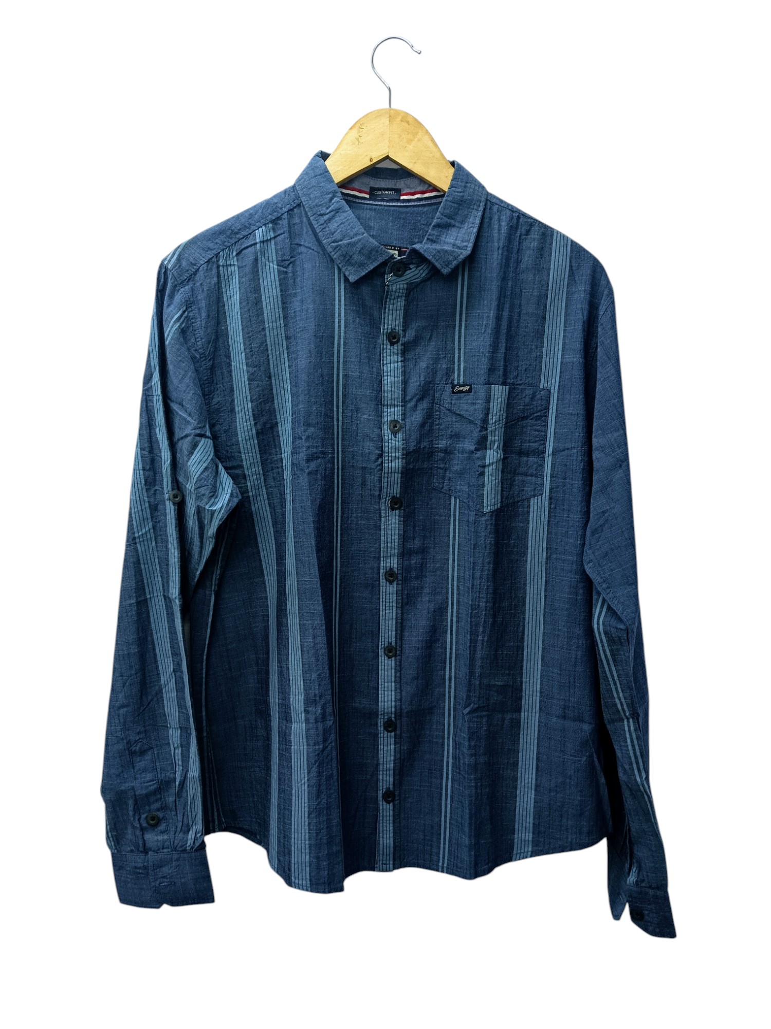 CAMISA MANGA LARGA TALLA XL - ENERGY - CUELLLO FRANCES - AZUL CLARO/RAYAS CELESTE