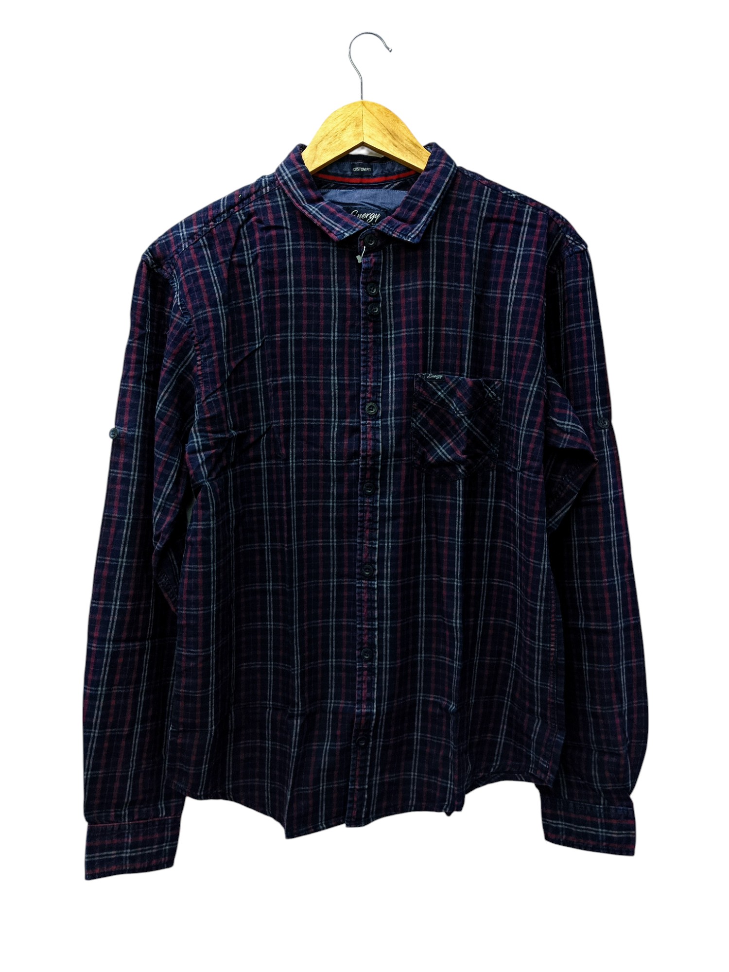 CAMISA MANGA LARGA TALLA XL - ENERGY - CUELLLO FRANCES - INDIGO/AZIL OSC/RAYAS BLANCAS/ROJO