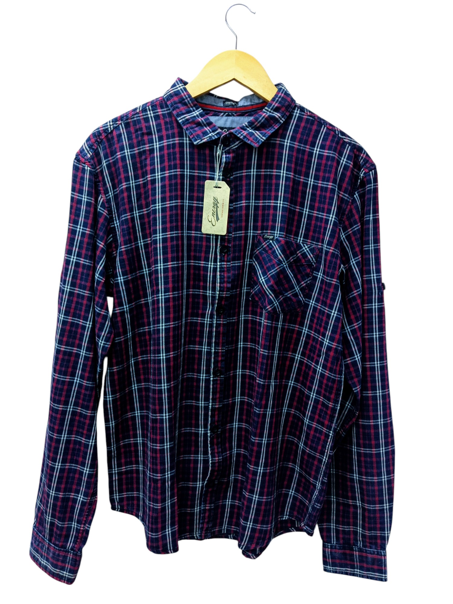 CAMISA MANGA LARGA TALLA XL - ENERGY - CUELLLO FRANCES - INDIGO/AZUL/RAYAS BLANCA/ROJA