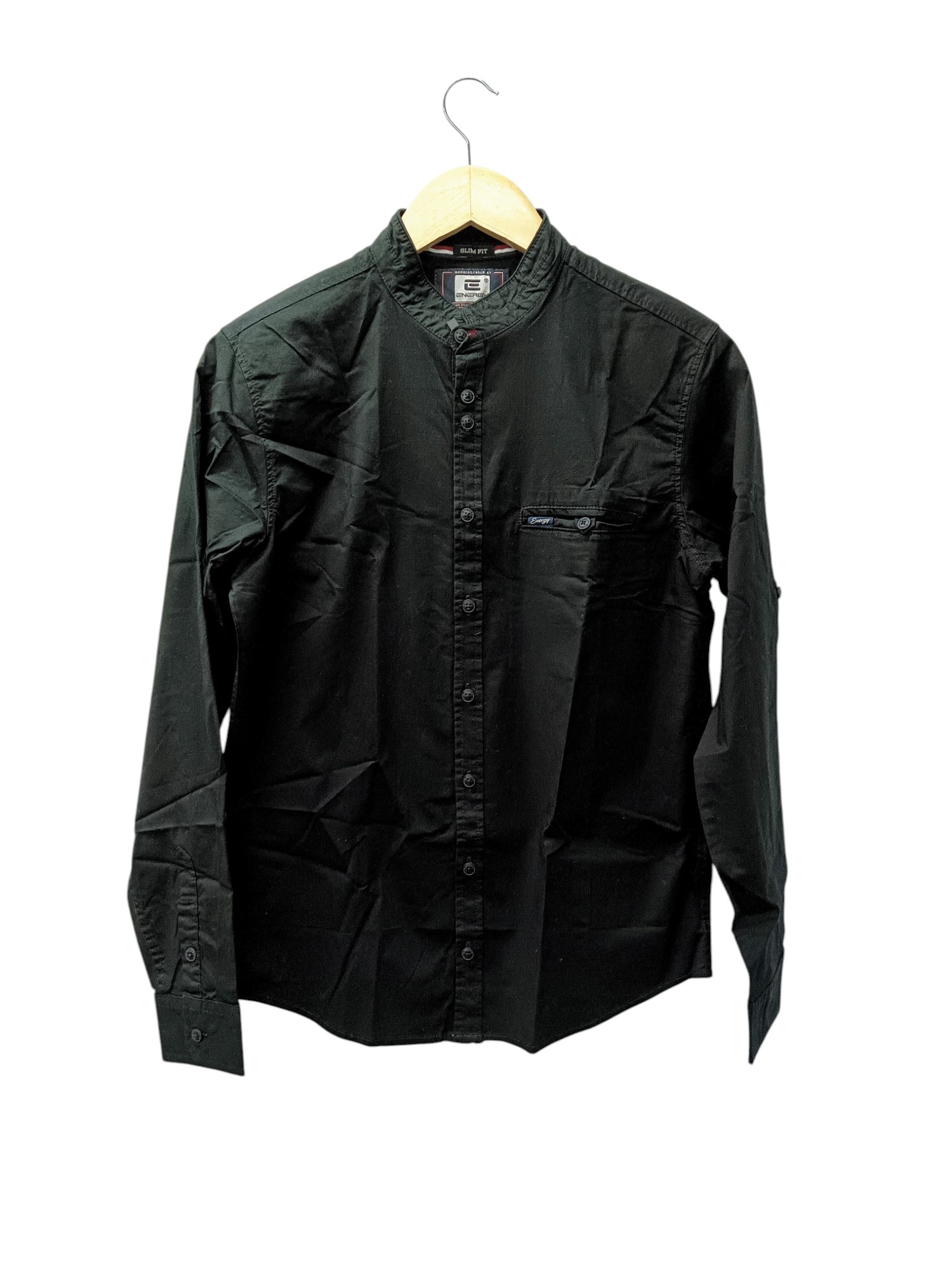 CAMISA MANGA LARGA TALLA XL - ENERGY - CUELLLO MAO / CHINO - NEGRO ENTERO