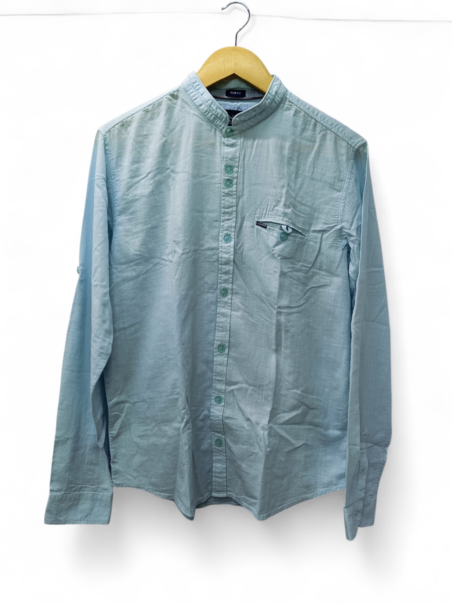 CAMISA MANGA LARGA TALLA XL - HUM11 - CUELLO CHINO-MAO - CELESTE / BOLSILLO CON BOTON