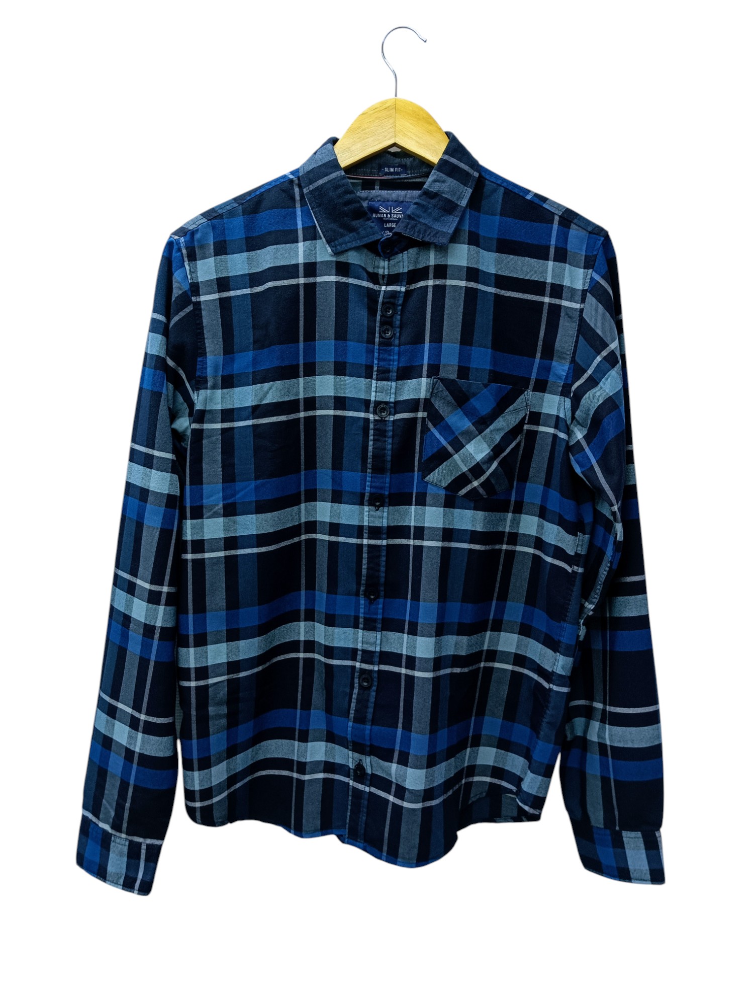 CAMISA MANGA LARGA TALLA XL - HUM11 - CUELLO FRANCES - AZUL/AZUL MARINO/GRIS