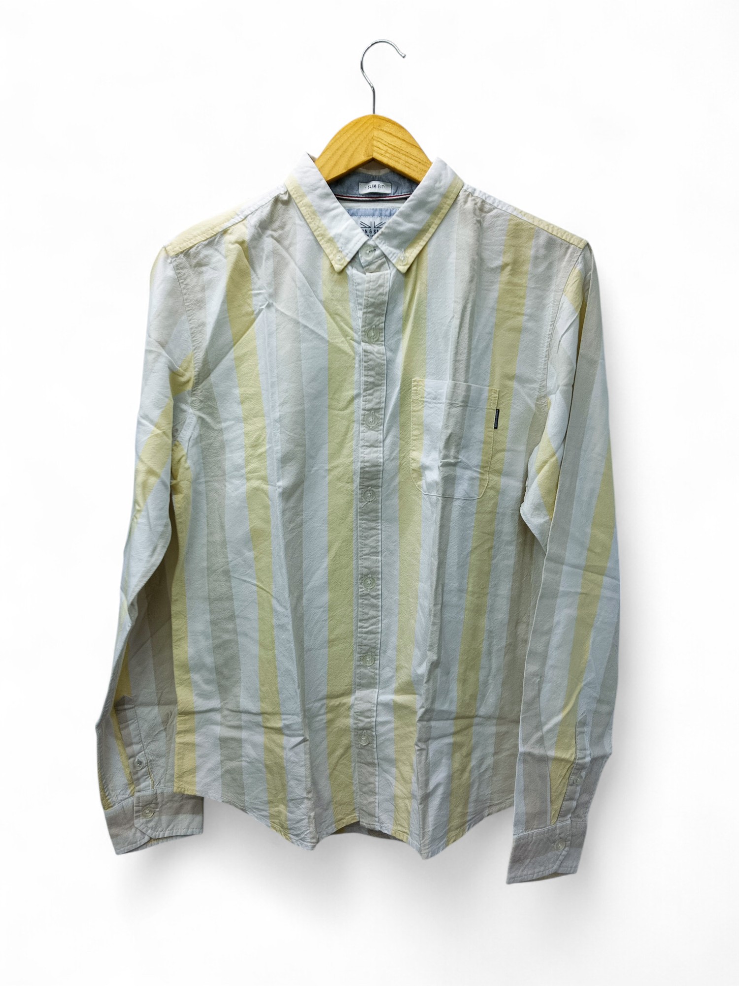 CAMISA MANGA LARGA TALLA XL - HUM11 - CUELLO FRANCES - BLANCO/AMARILLO/BEIGE