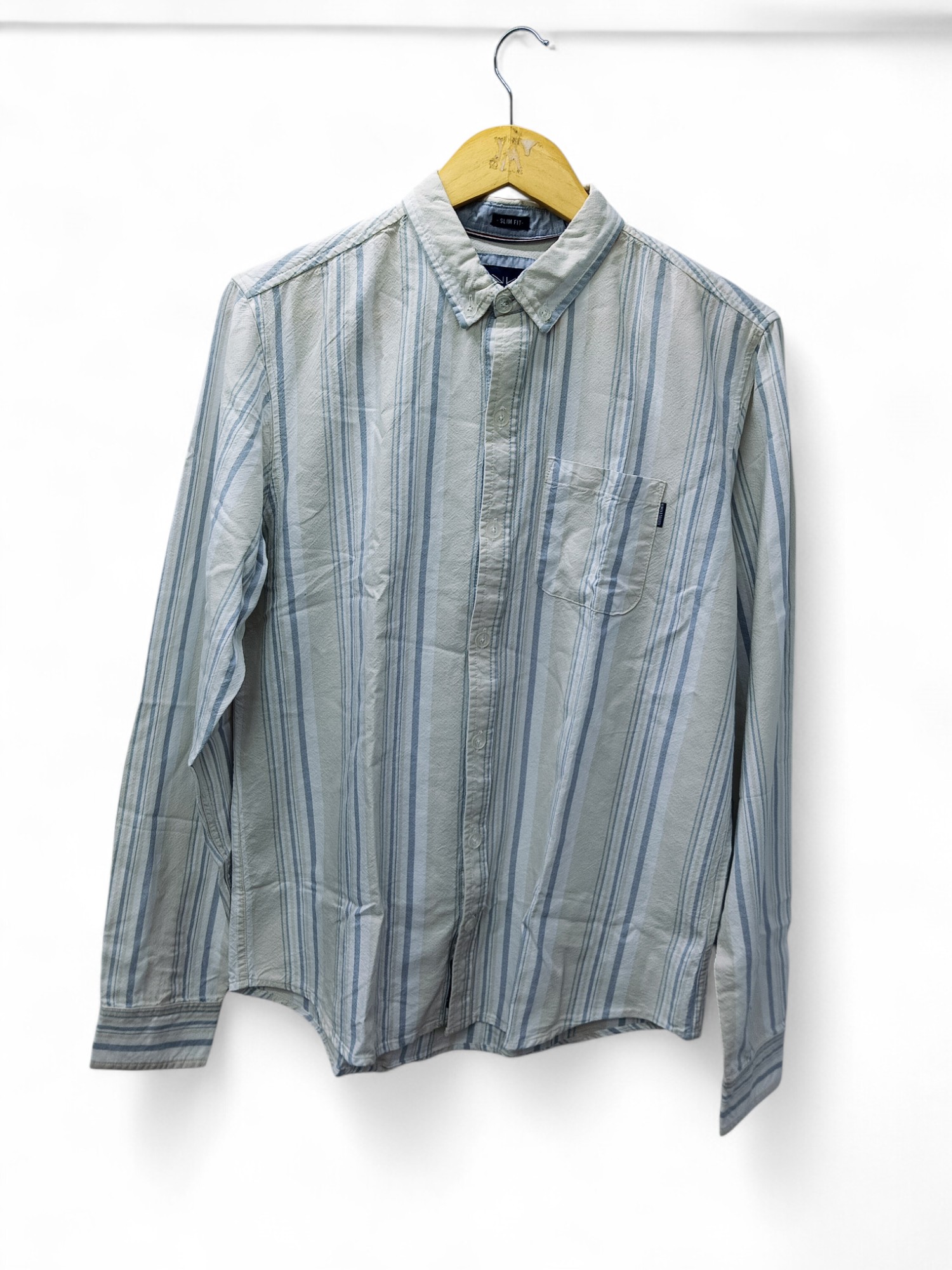 CAMISA MANGA LARGA TALLA XL - HUM11 - CUELLO FRANCES - BLANCO/BEIGE/AZUL