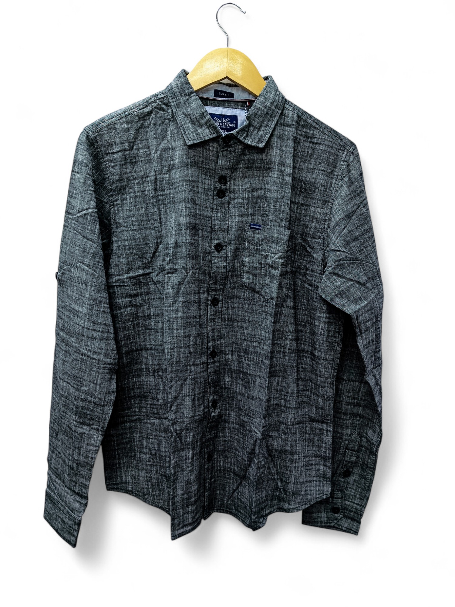 CAMISA MANGA LARGA TALLA XL - HUM11 - CUELLO FRANCES - NEGRO JASPEADO