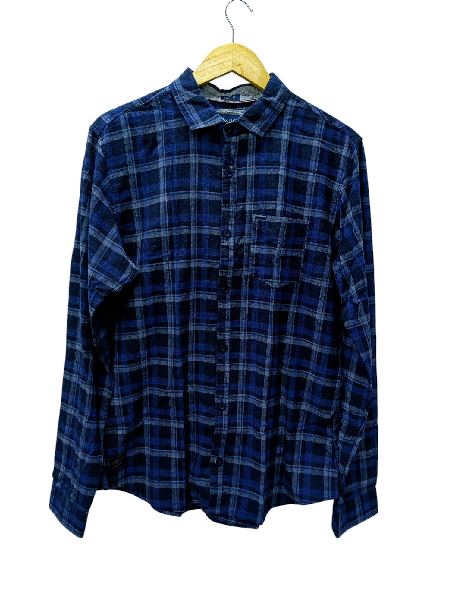 CAMISA MANGA LARGA TALLA XL - HUM11 - CUELLO FRANCES - VIOLETA/AZUL/RAYAS