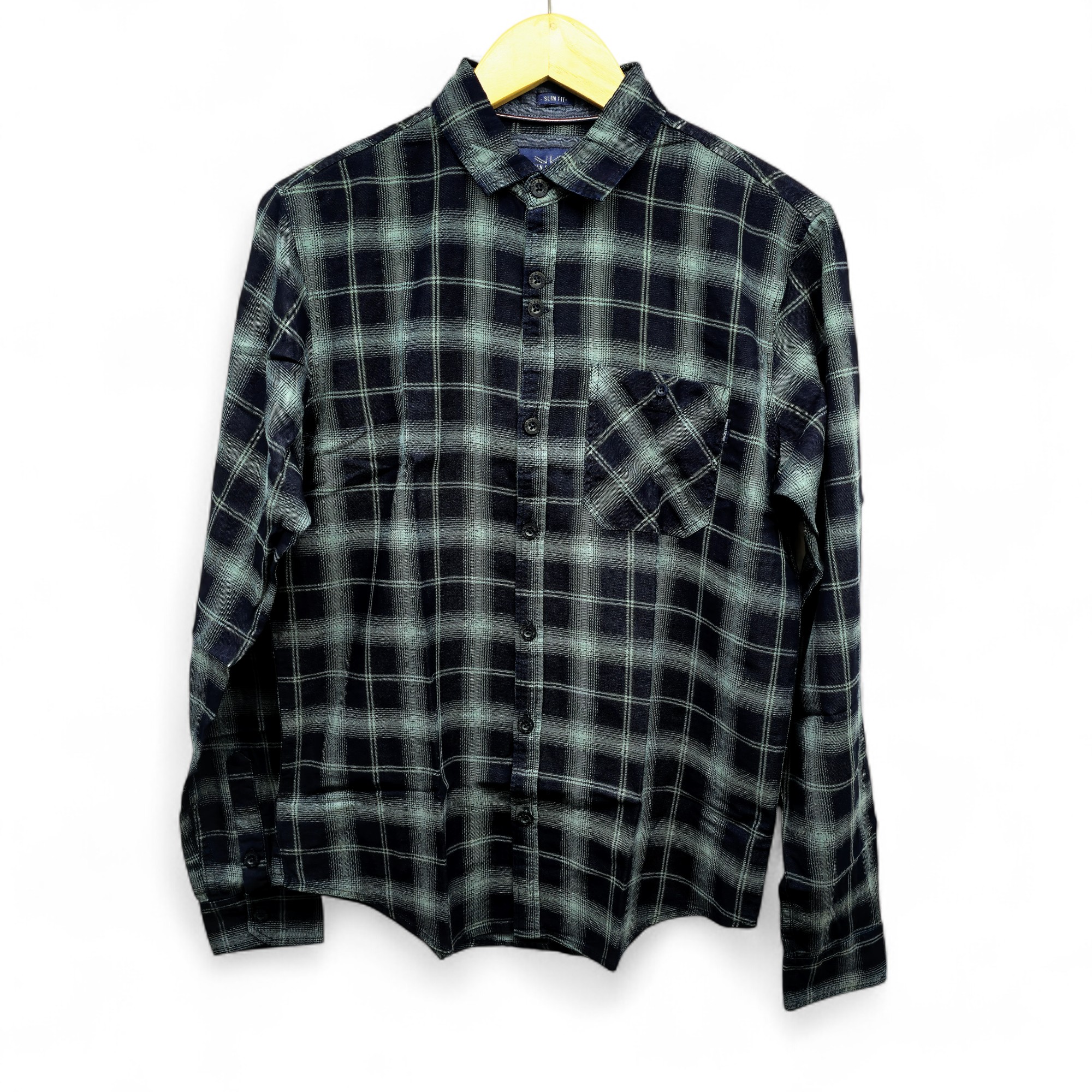 CAMISA MANGA LARGA TALLA XL - RF - COD11 - INDIGO TEJAS - CUELLO FRANCES BASIC  STYLE - AZUL MARINO / GRIS