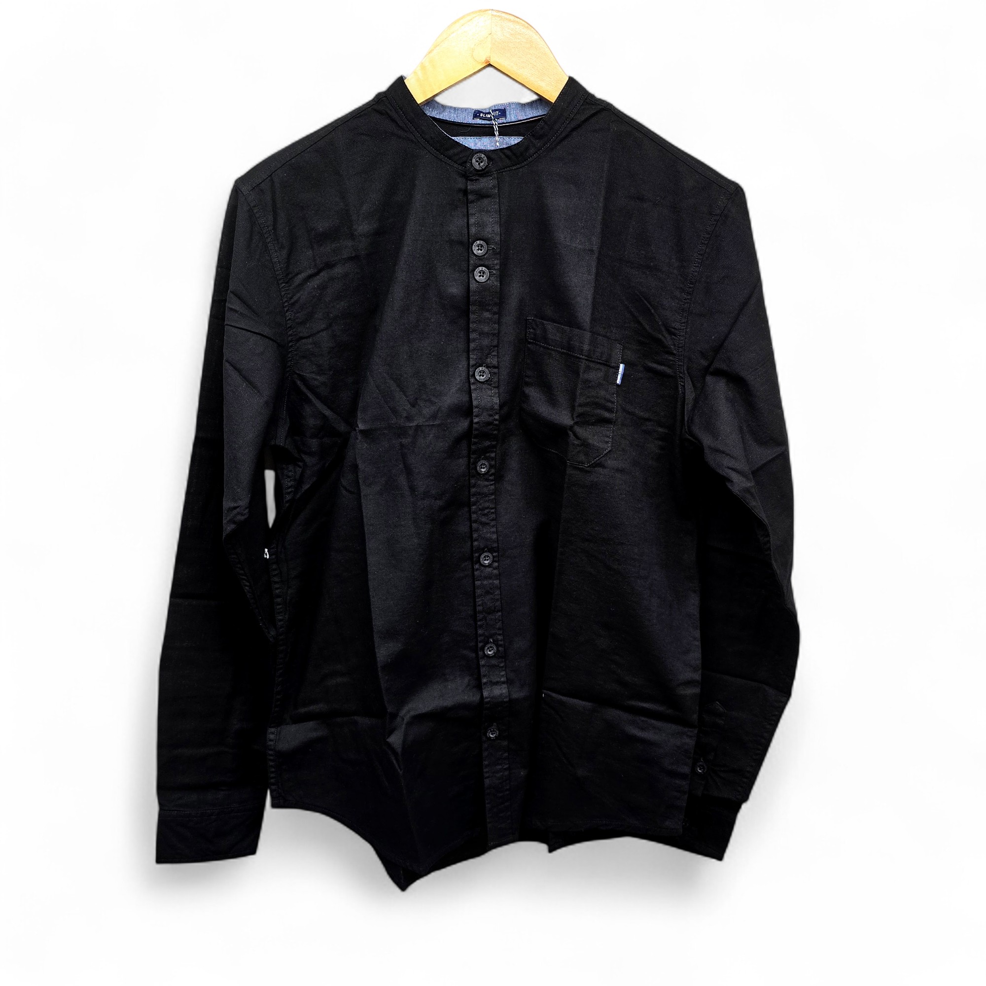 CAMISA MANGA LARGA TALLA XL - RF - COD11 - POPELINA B/V - CUELLO CHINO / MAO BASIC  STYLE - NEGRO
