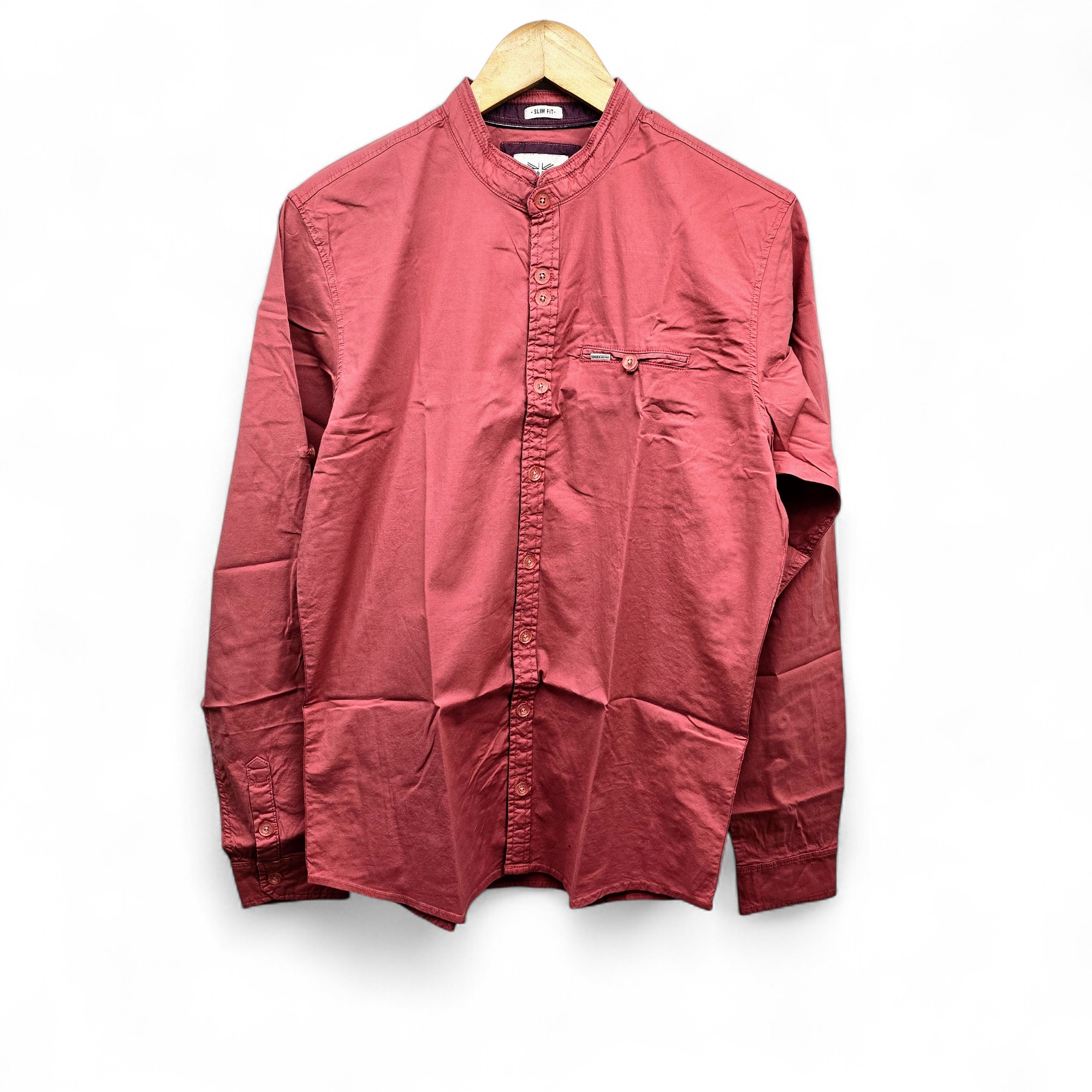 CAMISA MANGA LARGA TALLA XL - RF - COD11 - POPELINA B/V - CUELLO CHINO / MAO BASIC  STYLE - SANDIA