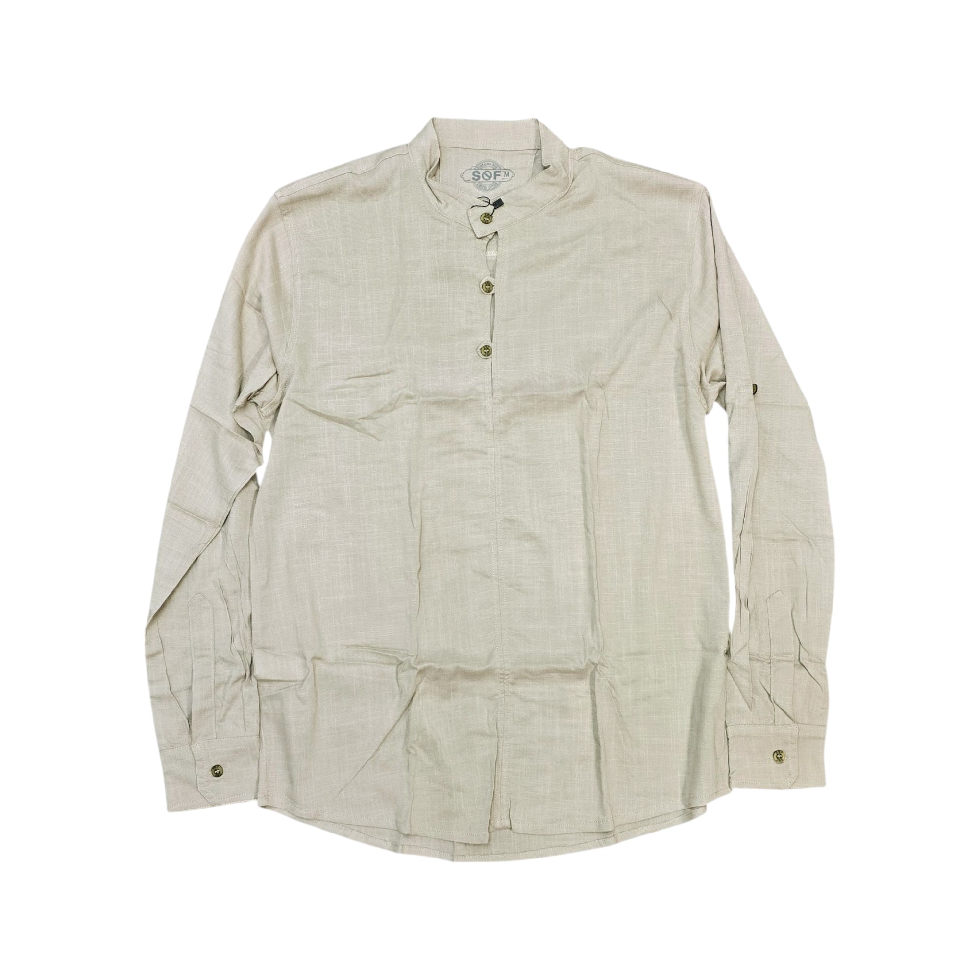 CAMISA MANGA LARGA TALLA XL - RF - COD36 - ECUATORIAN - CUELLO CHINO / STRECHBEIGE OSCURO